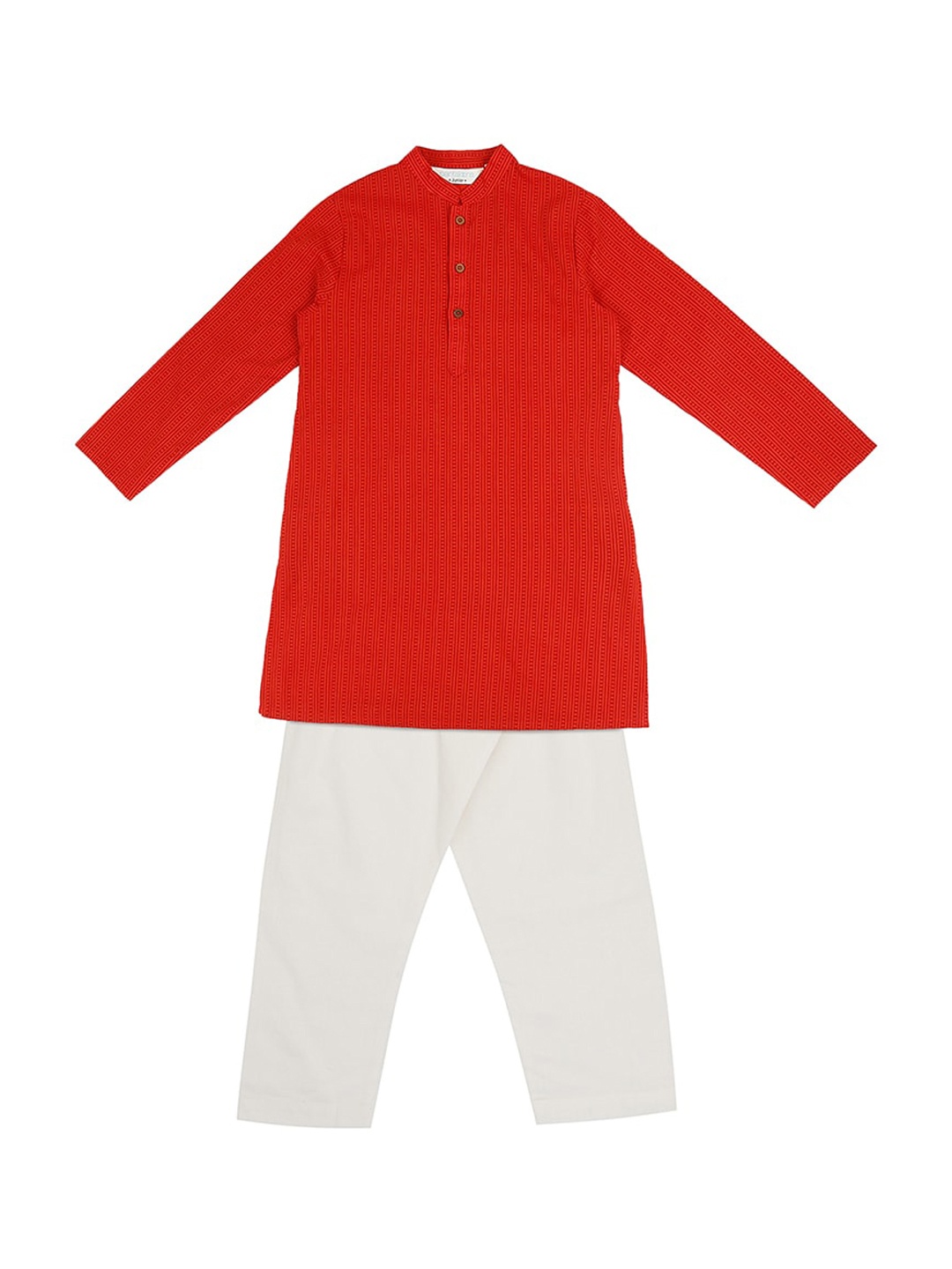 

indus route by Pantaloons Boys Red Self Design Kurta with Pyjamas