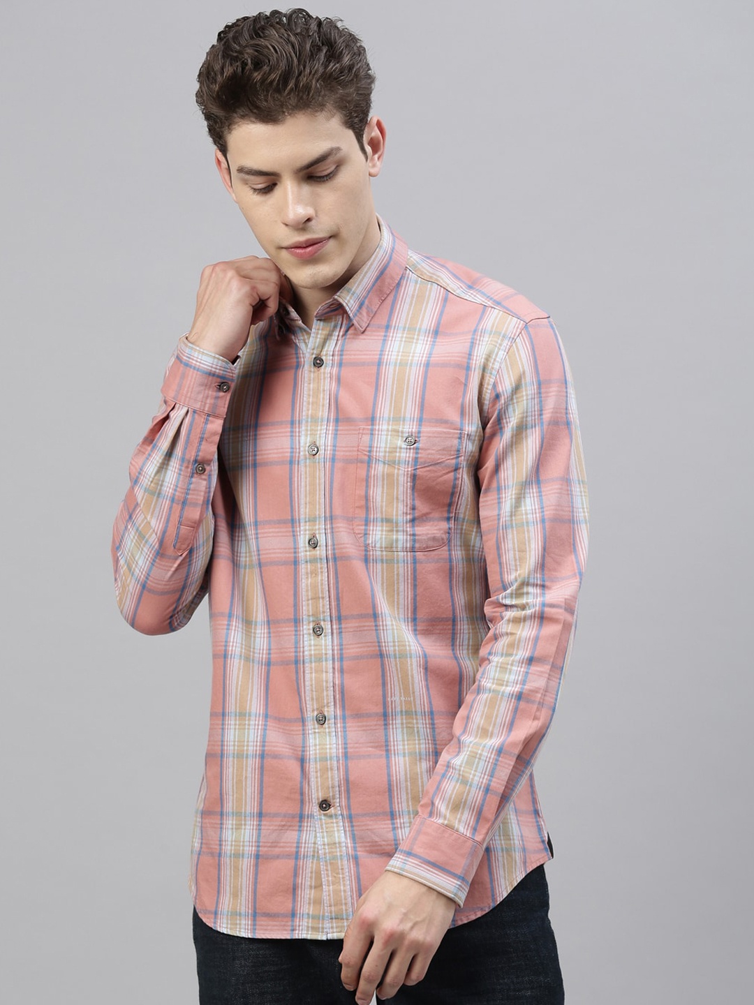 

RARE RABBIT Men John Regular Fit Checked Shirt, Blue