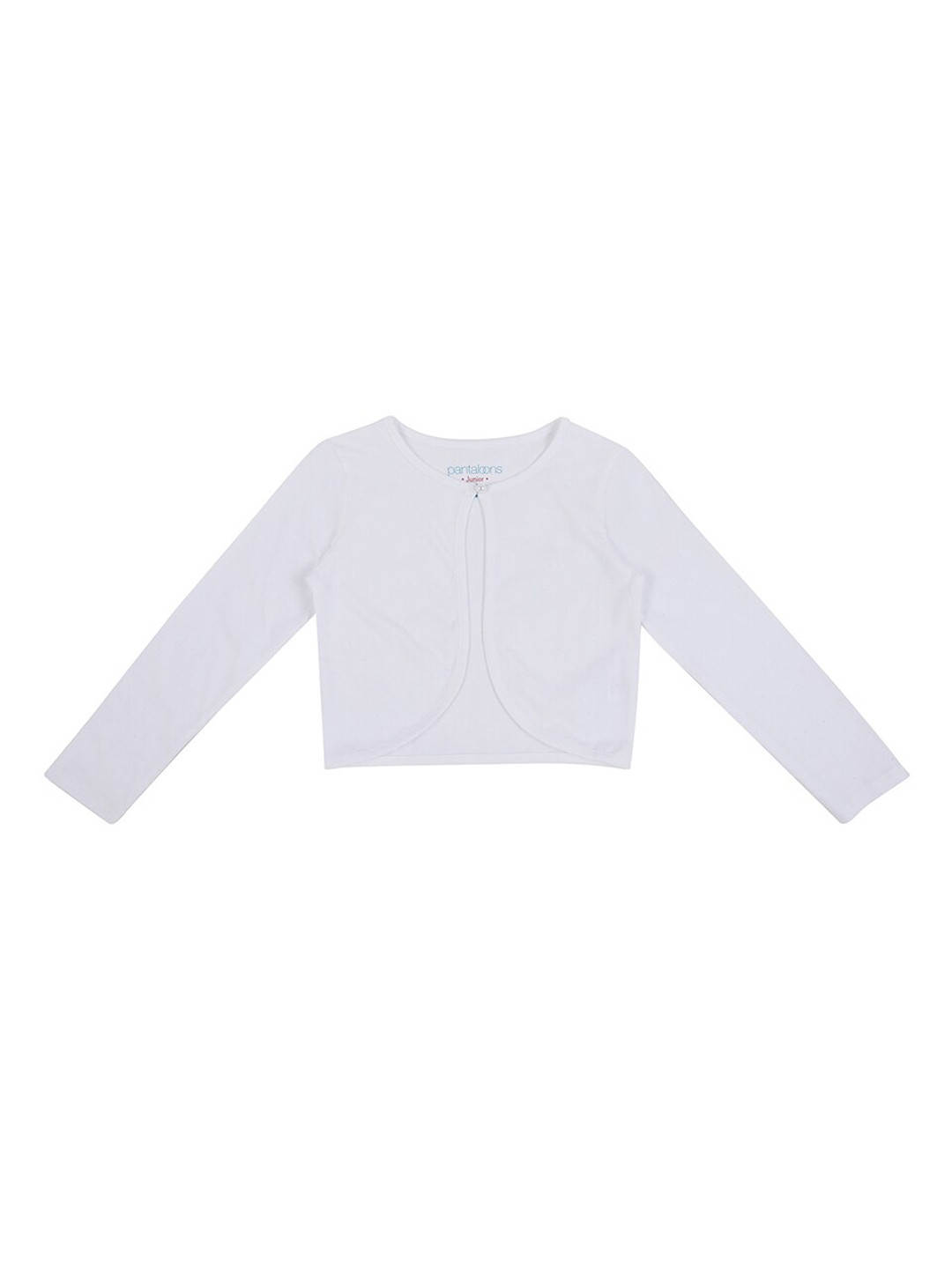 

Pantaloons Junior Girls White Solid Single Buttoned Shrug