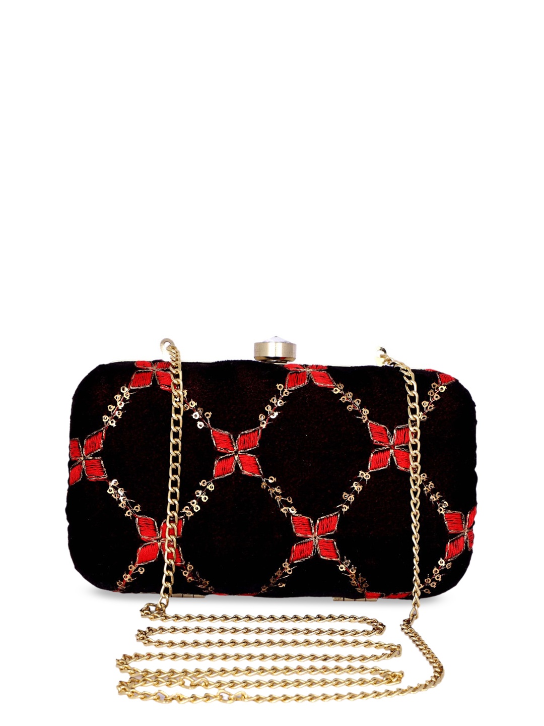 

REZZY Women Burgundy Textured Embellished Clutch