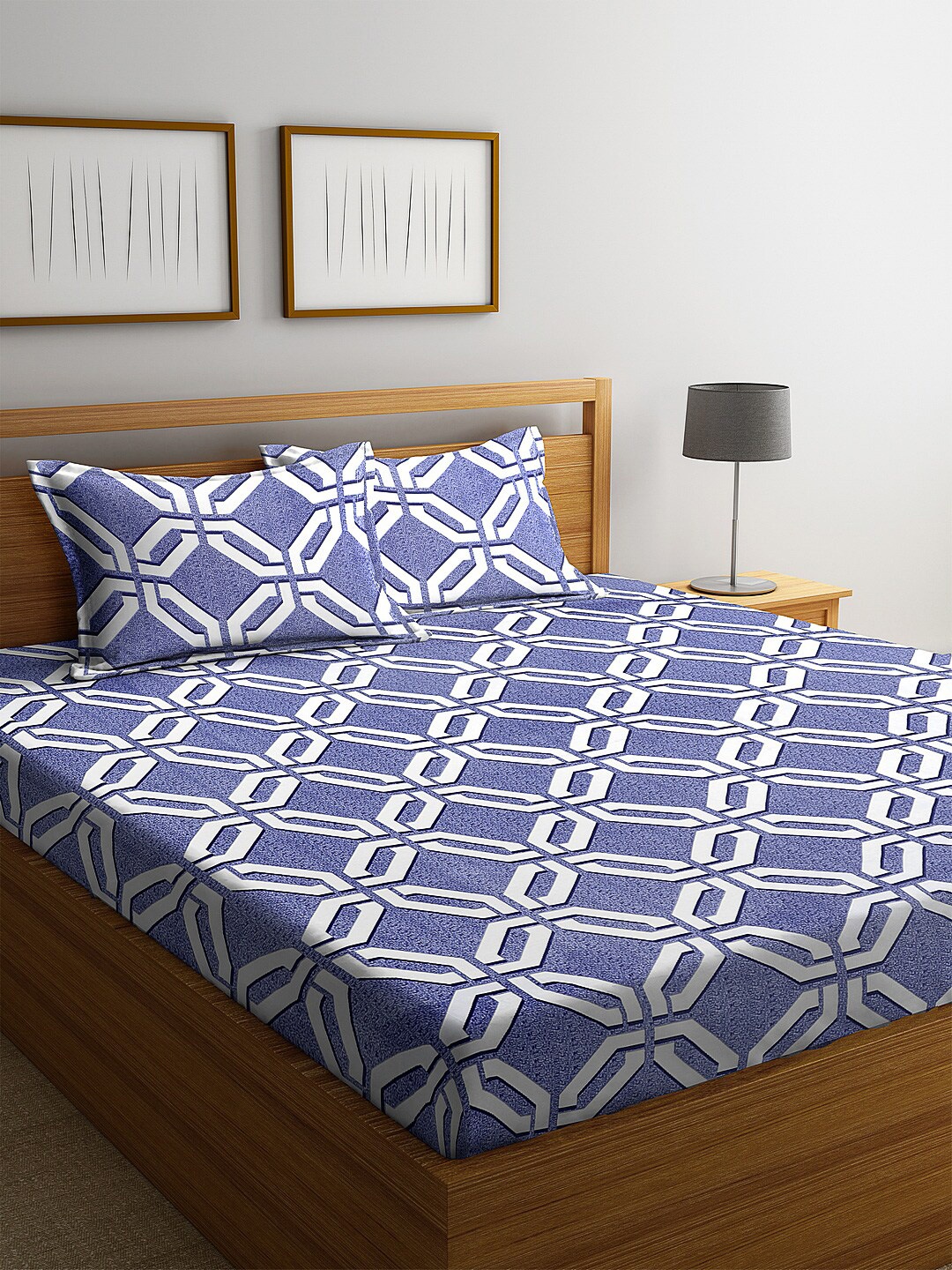 

Romee Blue & White 144 TC Double Queen Bedsheet With 2 Pillow Covers