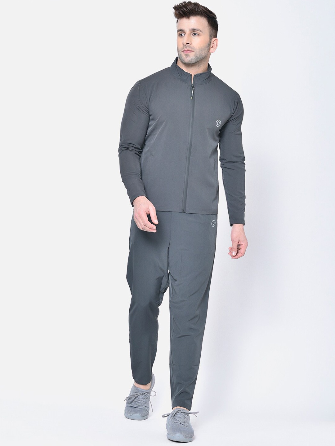 

CHKOKKO Men Grey Solid Regular Fit Tracksuit