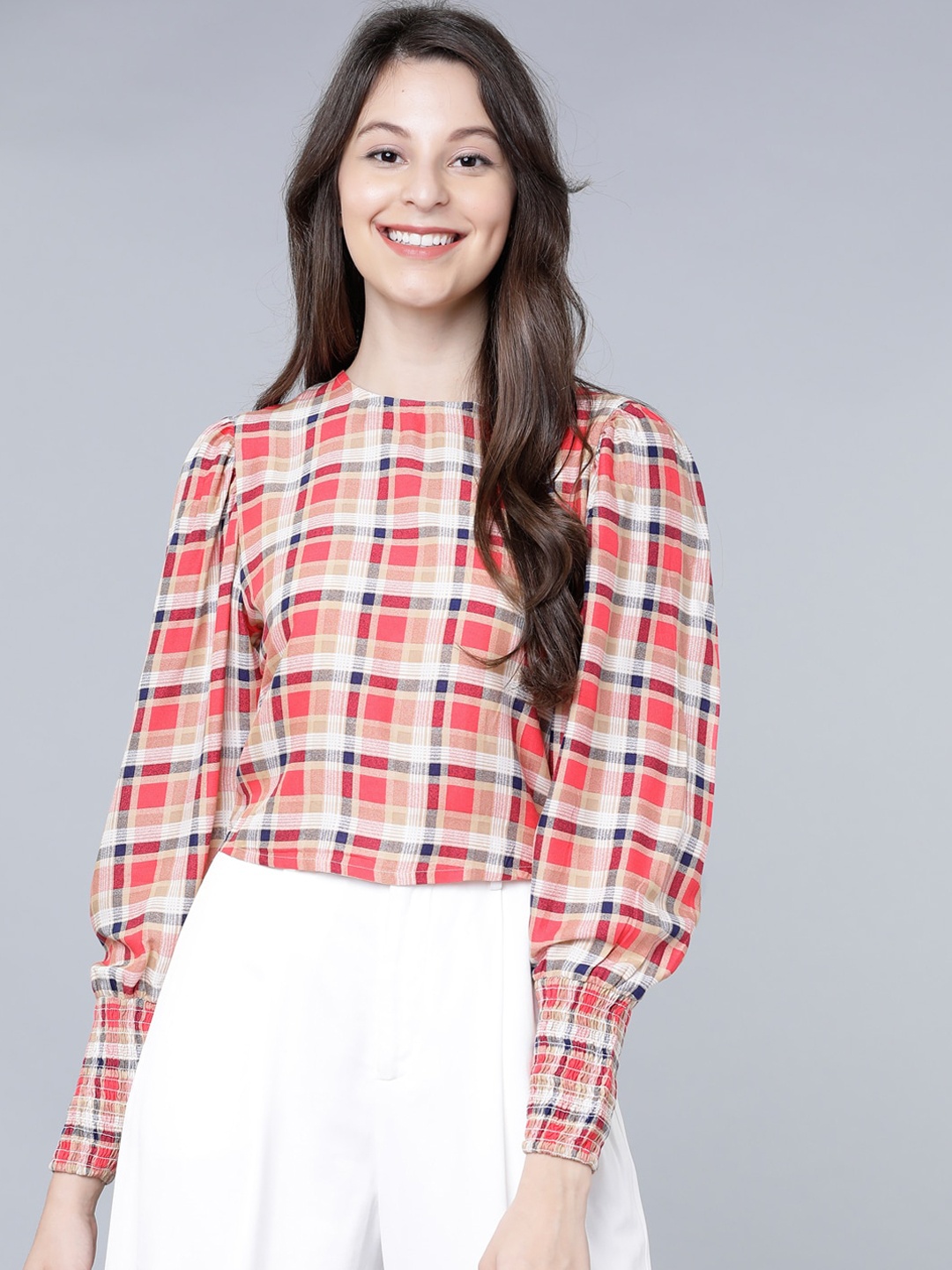Tokyo Talkies Women Pink Checked Top