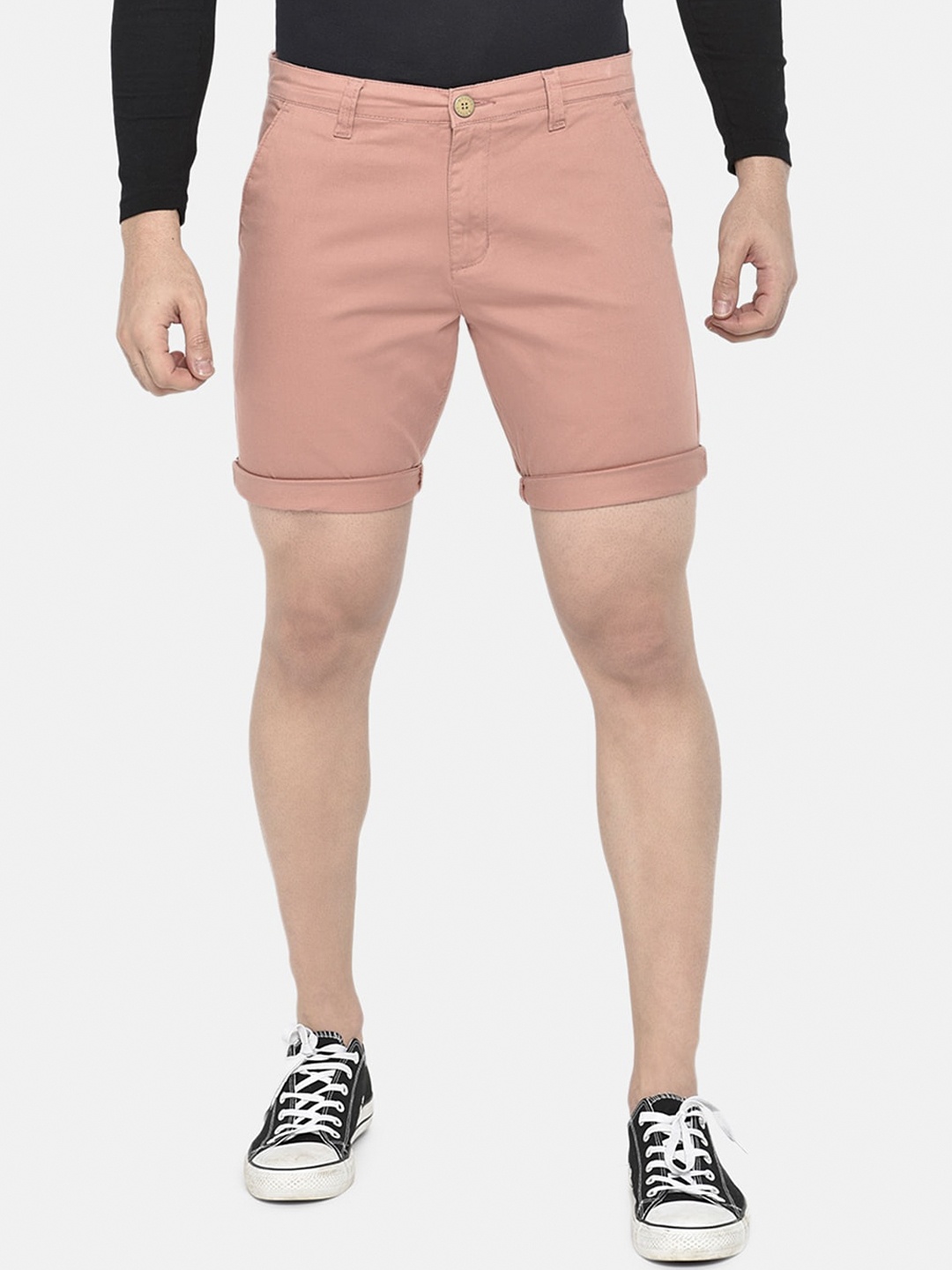 

beevee Men Peach-Coloured Solid Regular Shorts