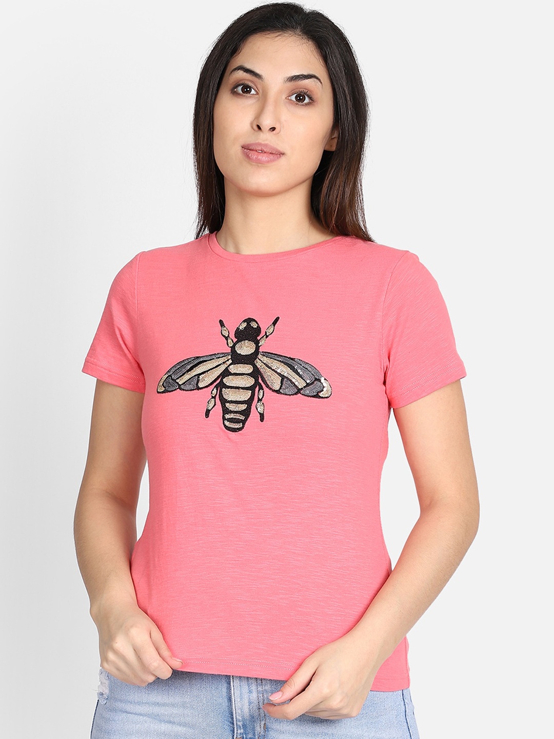 

Yaadleen Women Pink Printed Pure Cotton Top
