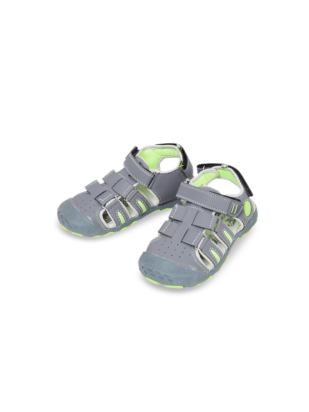 max Boys Grey & Green Solid Comfort Sandals