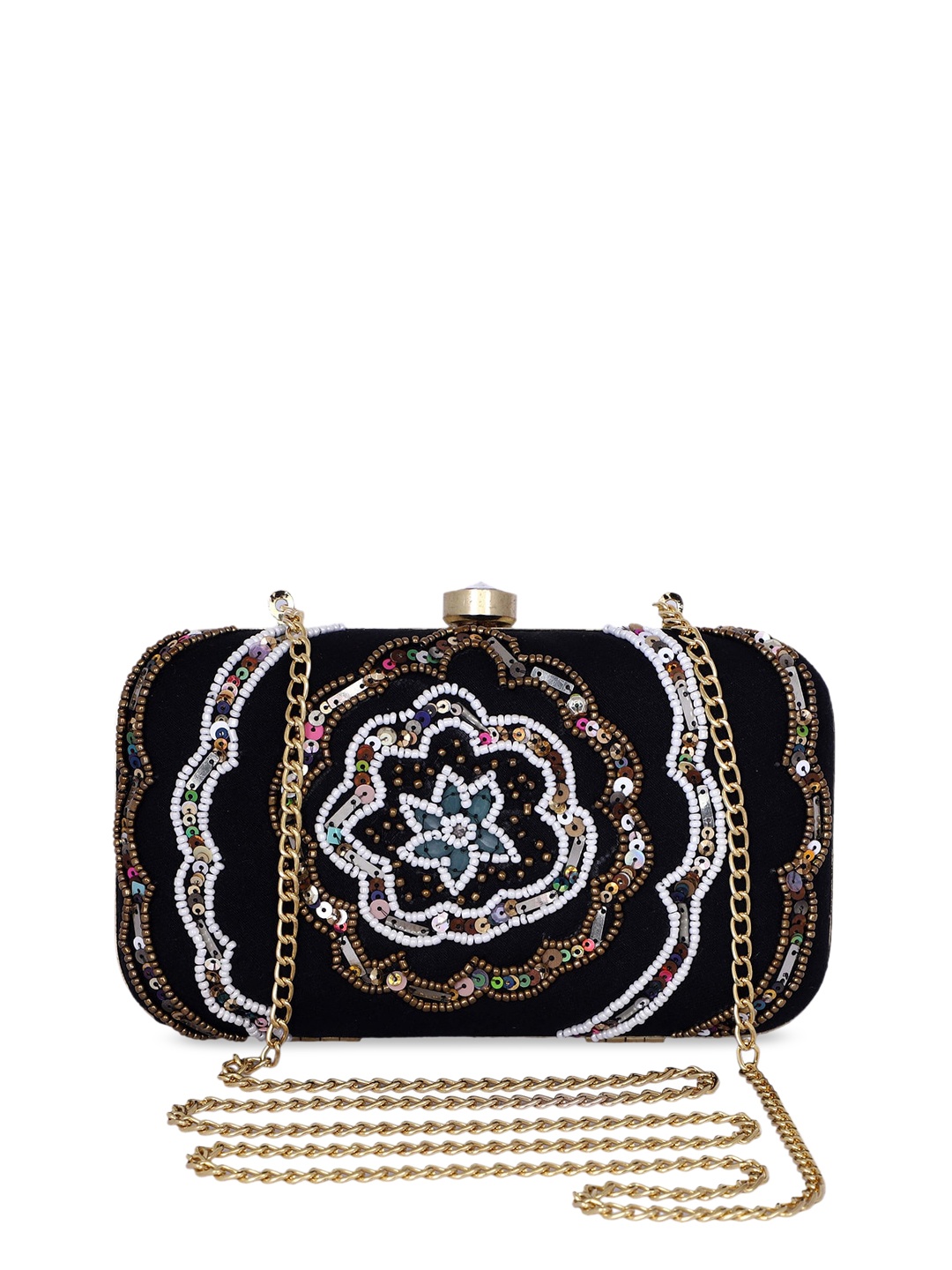 

REZZY Women Black & White Embellished Box Clutch