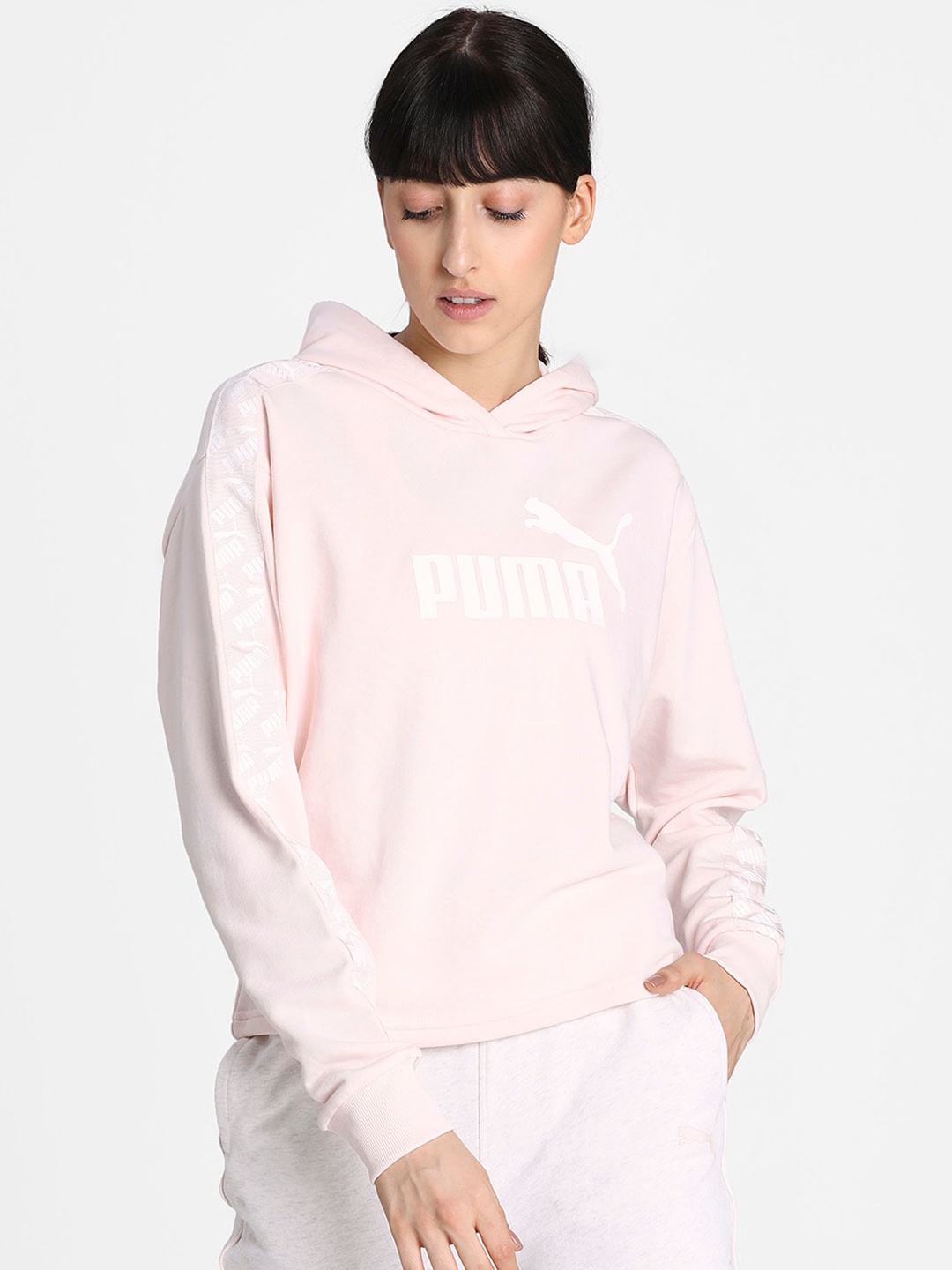 

Puma Women Pink Printed Hooded Sweatshirt