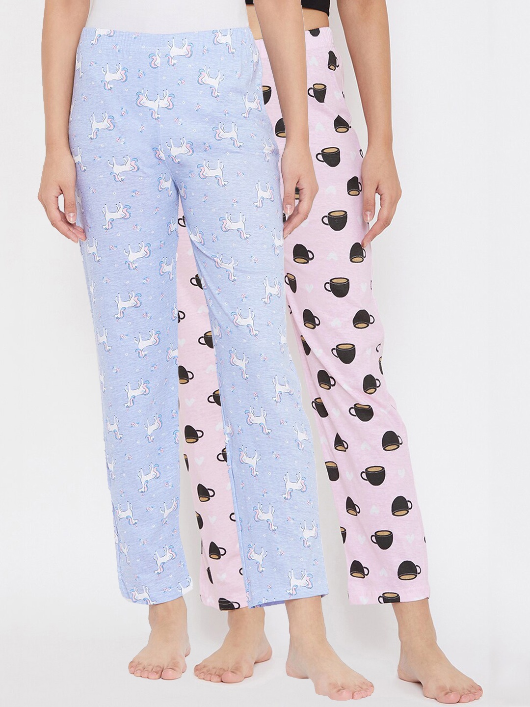 

StyleStone Women Pack Of 2 Printed Cotton Lounge Pants, Pink