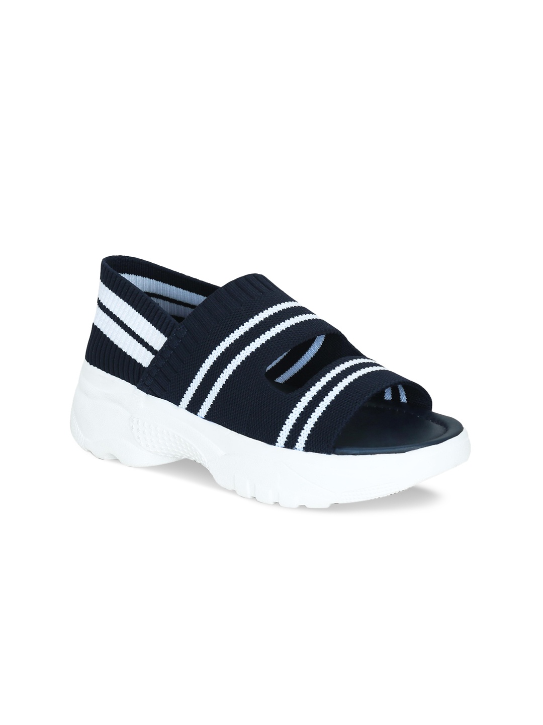 

Get Glamr Women Navy Blue & White Striped Flatforms