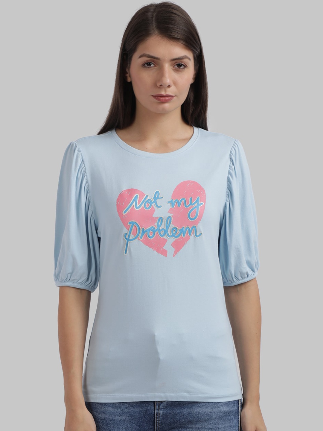 Parx Women Blue Printed Round Neck T-shirt