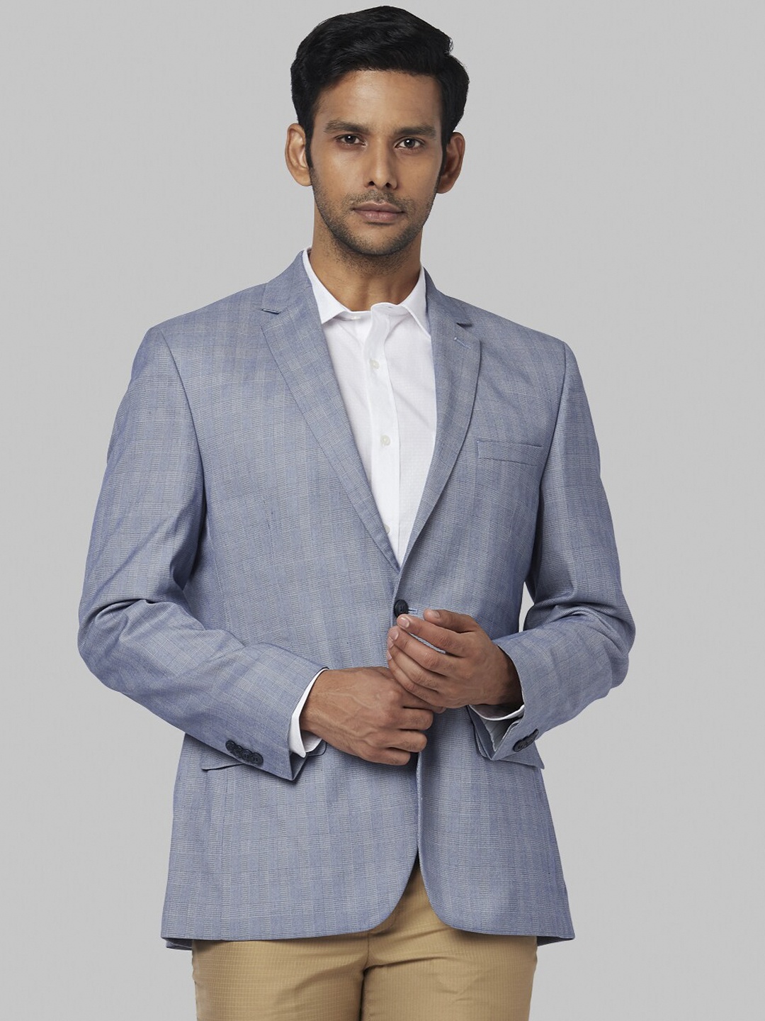 

Park Avenue Men Blue Checked Single-Breasted Casual Blazer