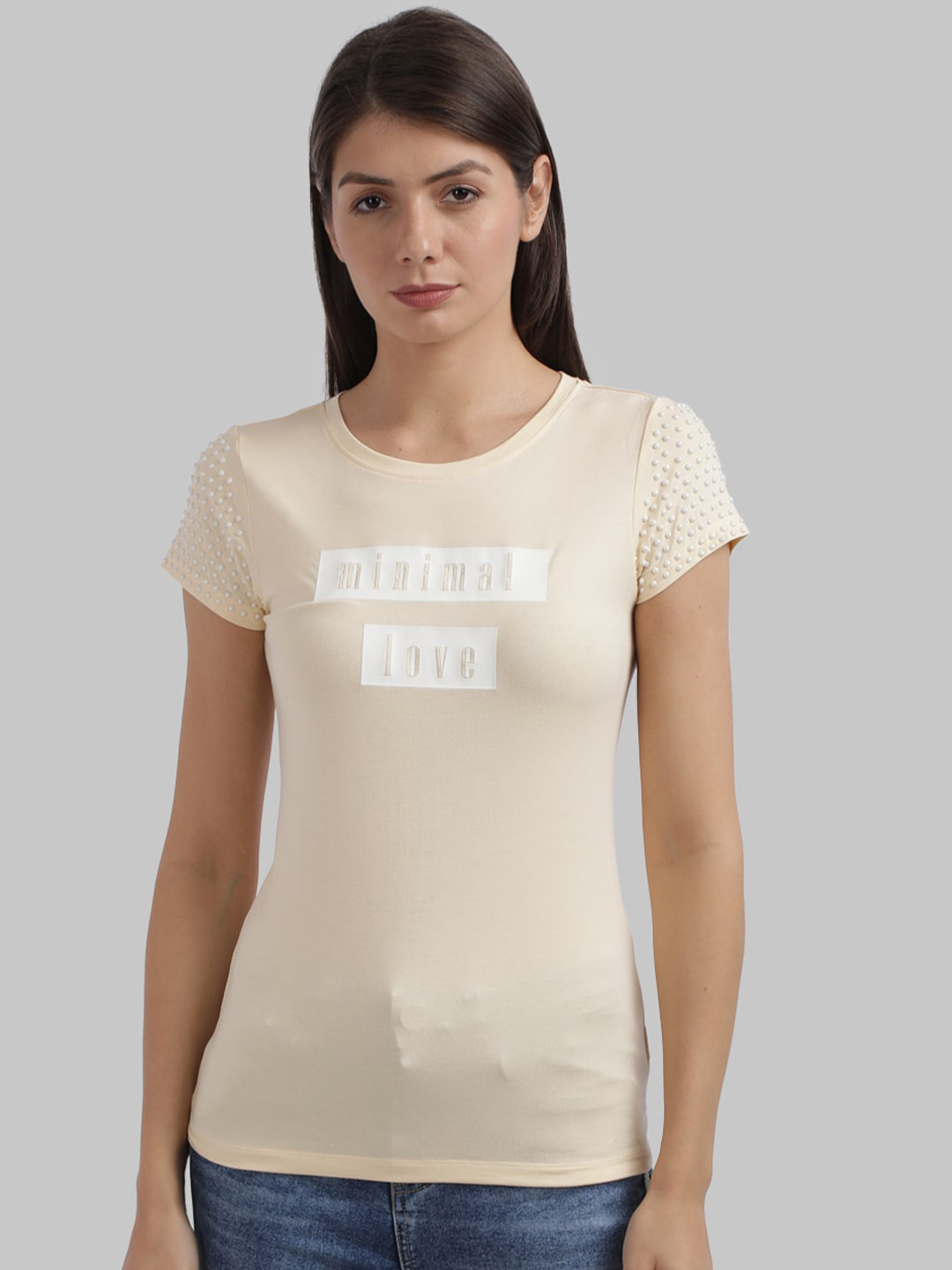 

Parx Women Beige Printed Round Neck T-shirt