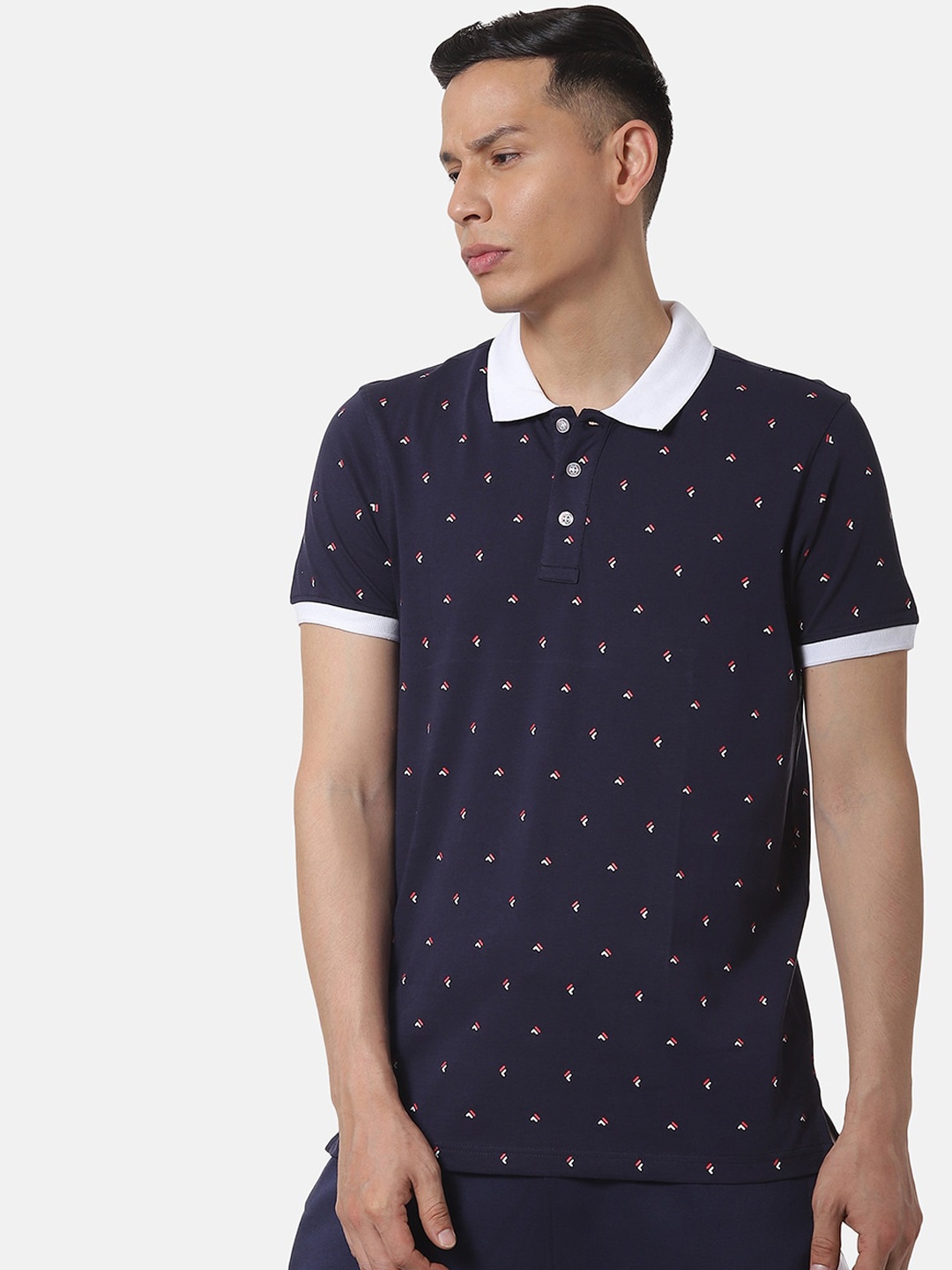 

FILA Men Navy Blue Printed Polo Collar T-shirt