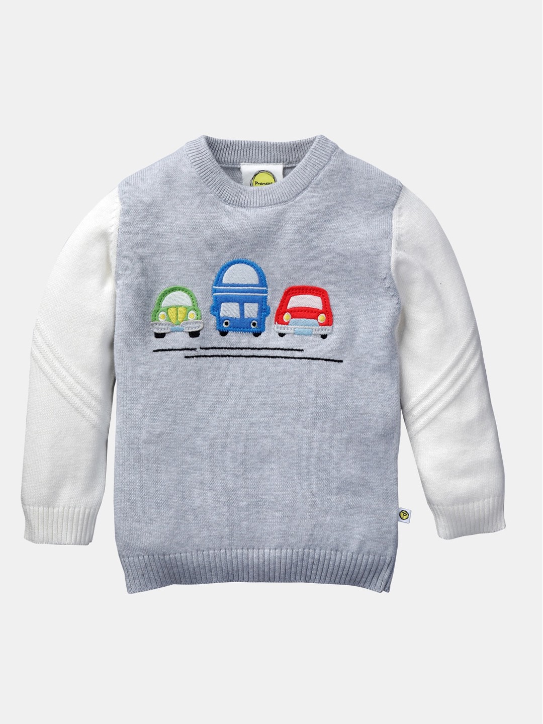 

Pranava Boys Grey Melange Embroidered Organic Cotton Pullover Sweater
