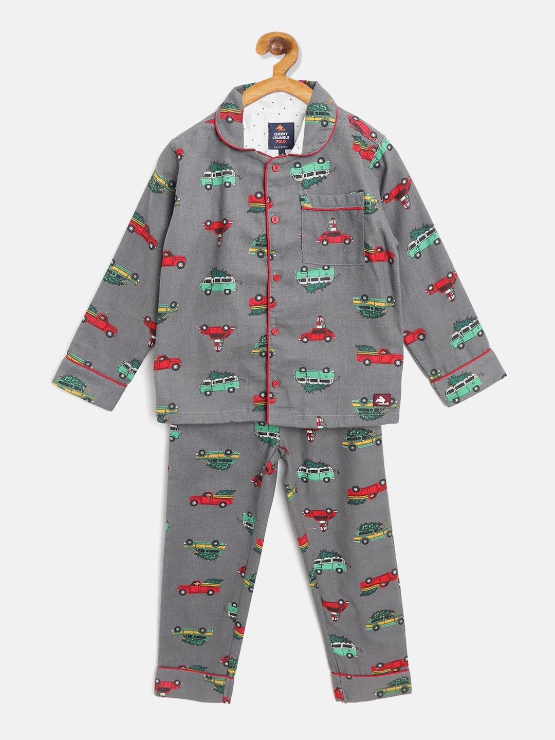 Cherry Crumble Boys Grey & Red Printed Night Suit WSK-NSUIT-3347