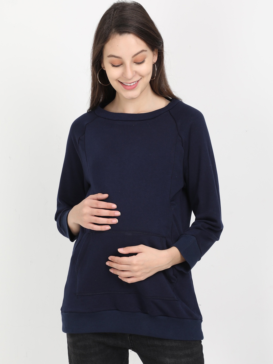 

The Mom Store Women Navy Blue Solid Maternity Sweatshirt
