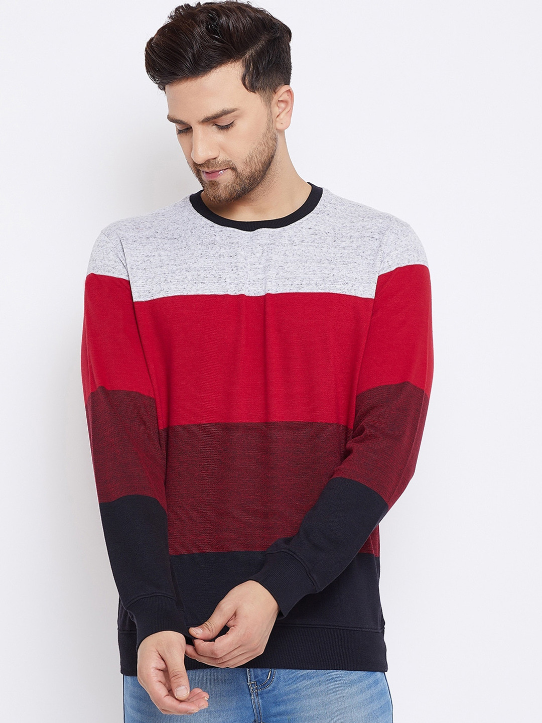 

Bishop Cotton Men Red & Black Colourblocked Sweatshirt