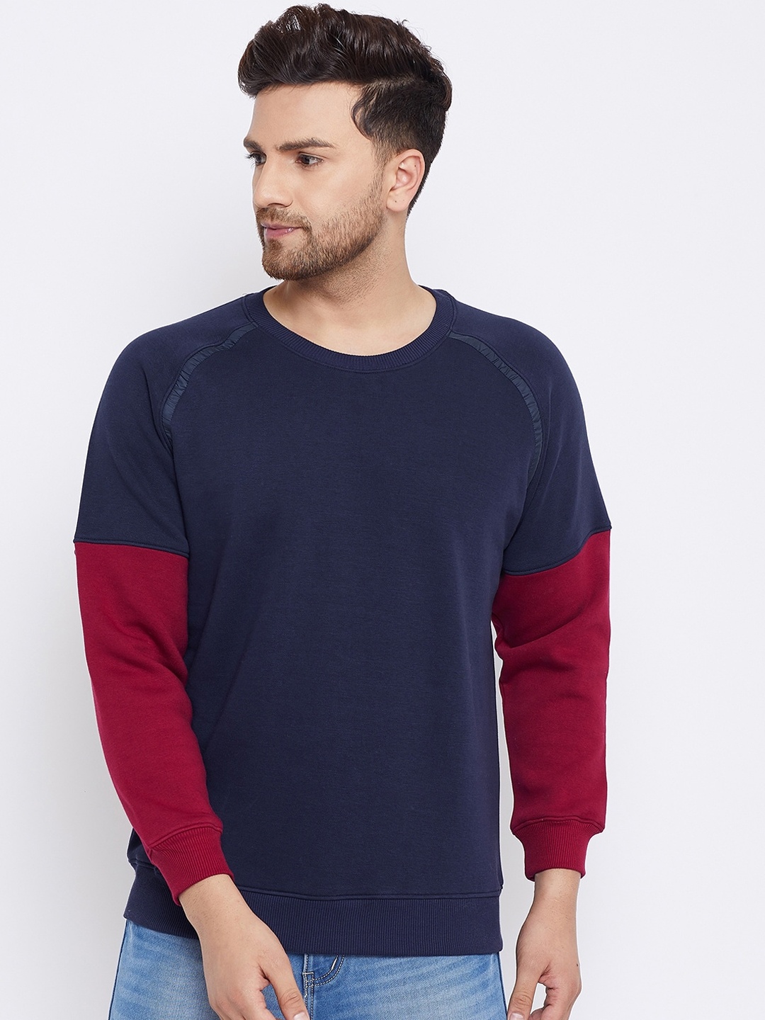 

Bishop Cotton Men Navy Blue & Red Colourblocked Sweatshirt