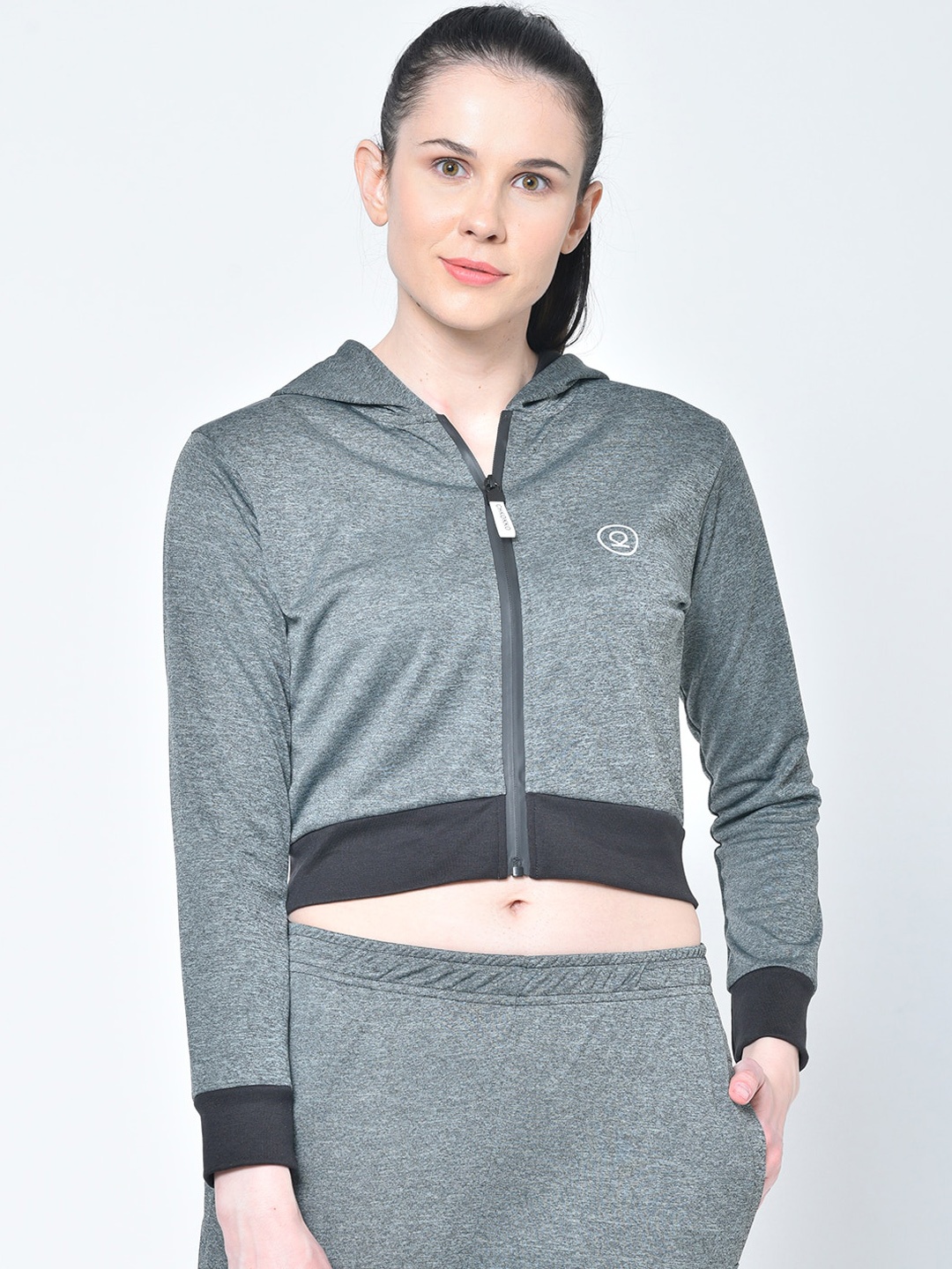 

Chkokko Women Grey Melange Solid Sporty Jacket