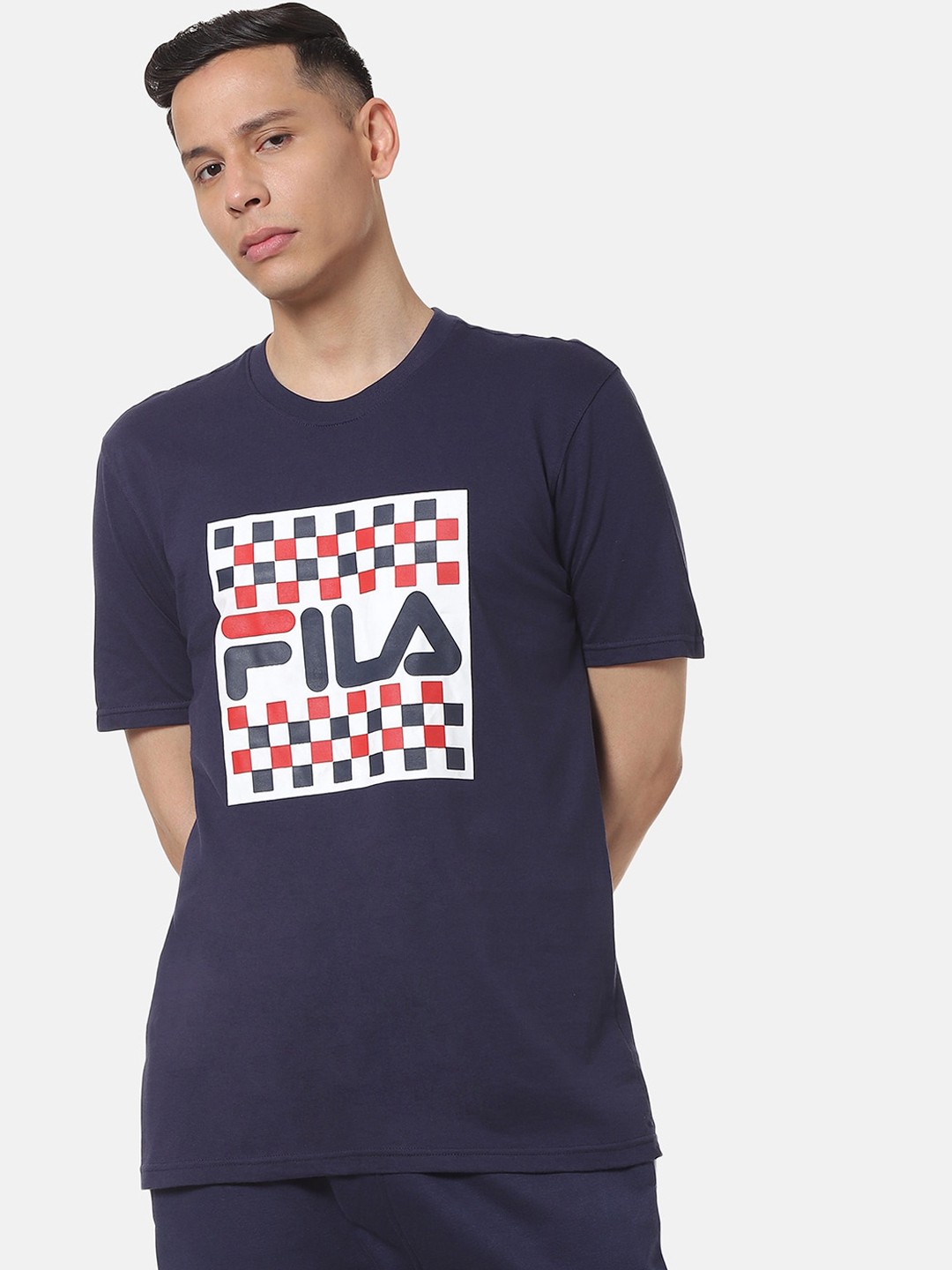 

FILA Men Navy Blue Printed Round Neck T-shirt