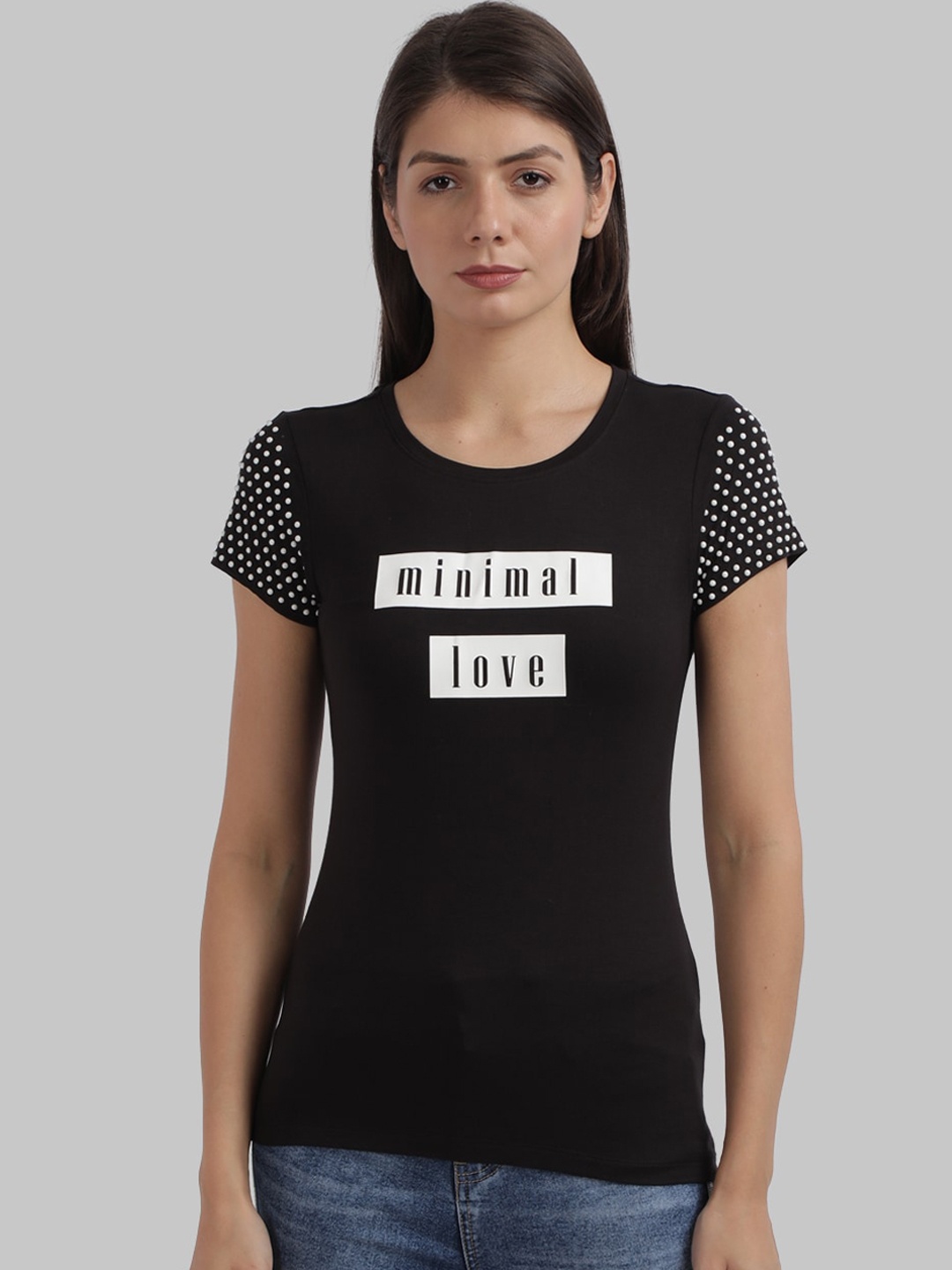 

Parx Women Black Printed Round Neck T-shirt
