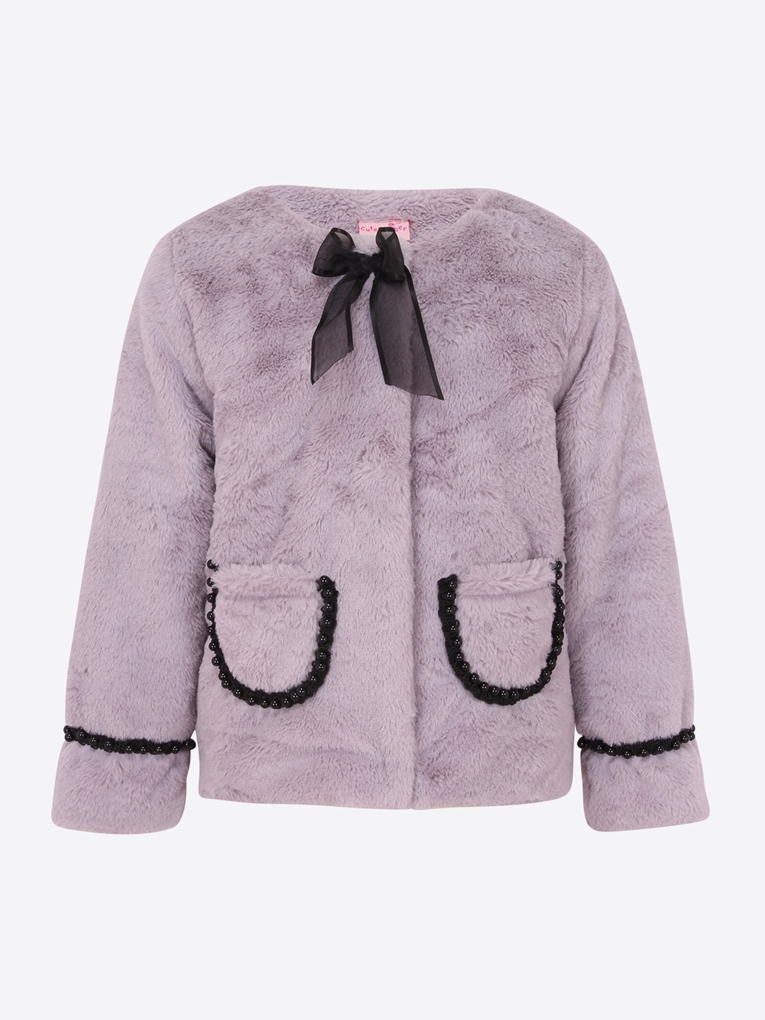 

CUTECUMBER Girls Lavender Solid Faux Fur Tailored Jacket