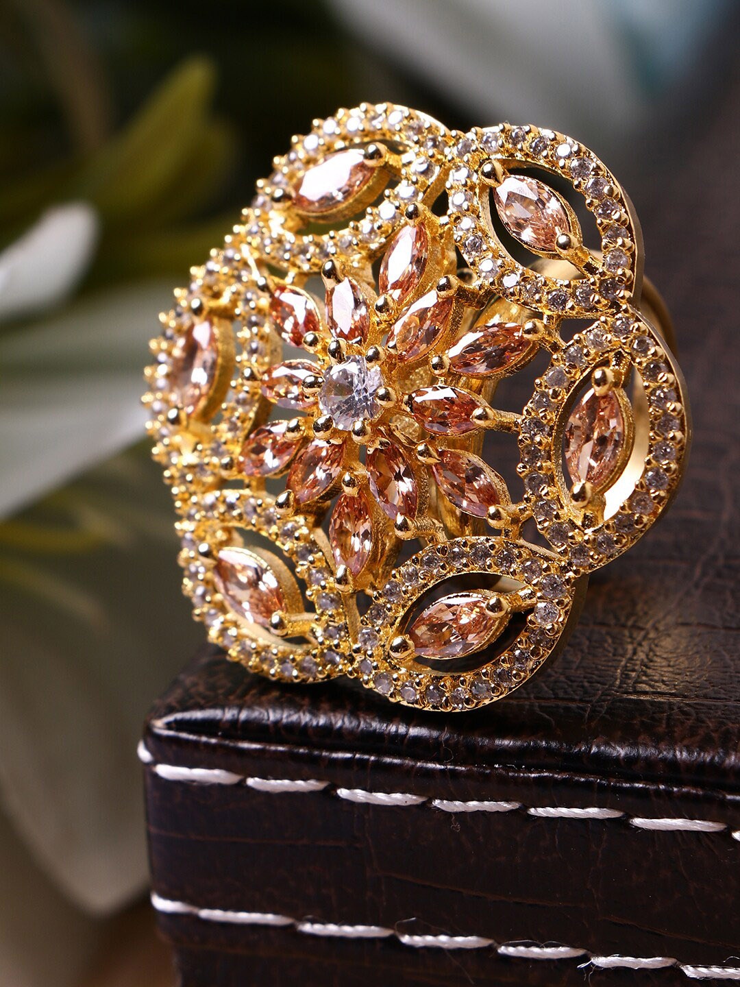 

ANIKAS CREATION Women Rose Gold-Plated Stone Studded Handcrafted Adjustable Finger Ring