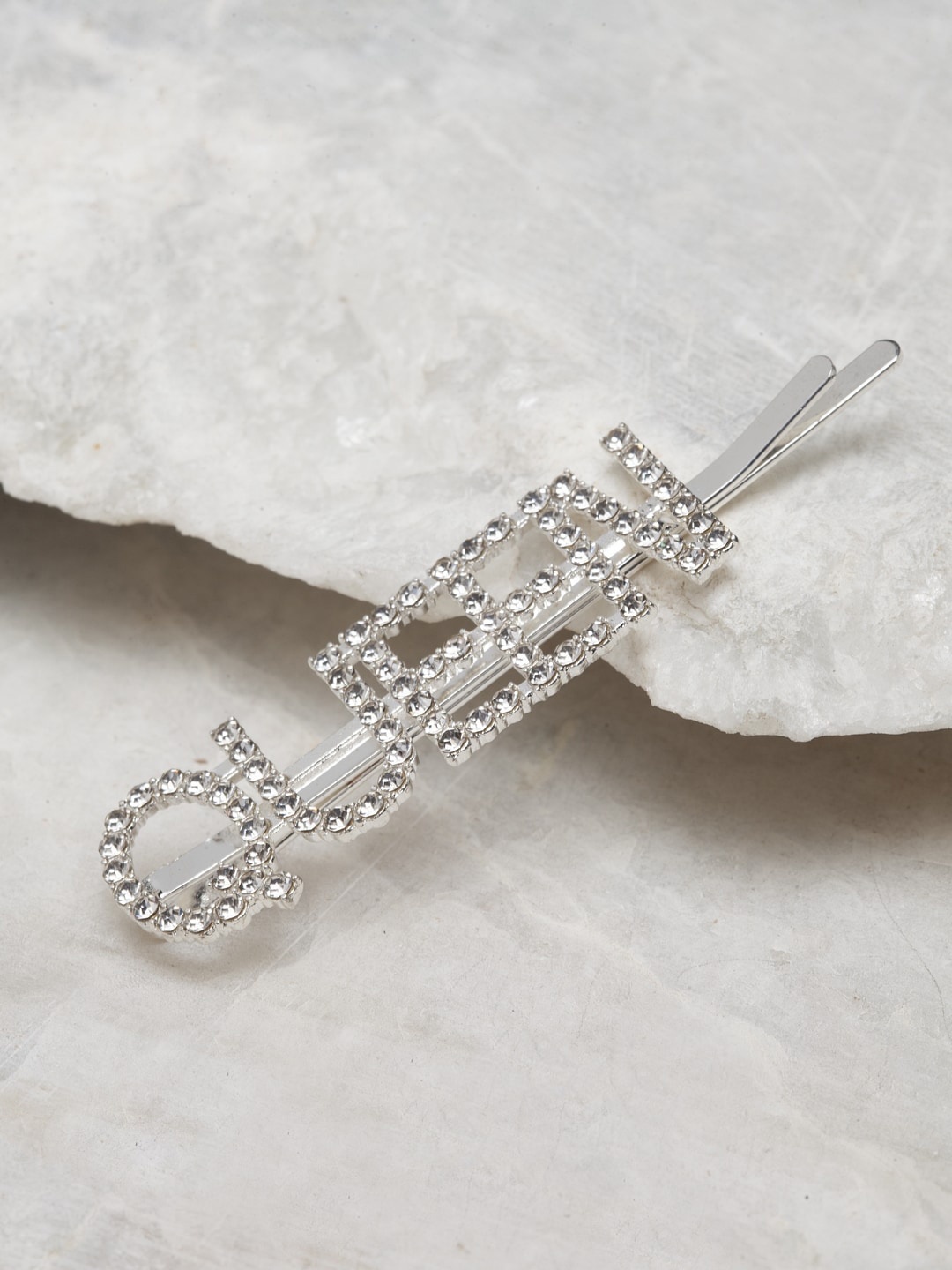 

Ferosh Women Silver-Toned & White Stone-Studded Bobby Pin