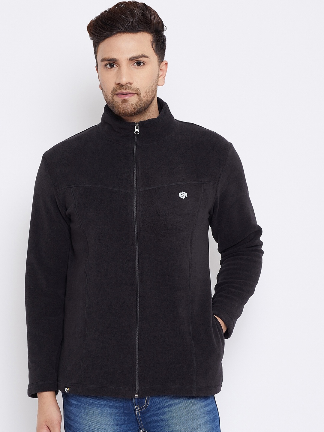 Bishop Cotton Men Black Solid Sweatshirt