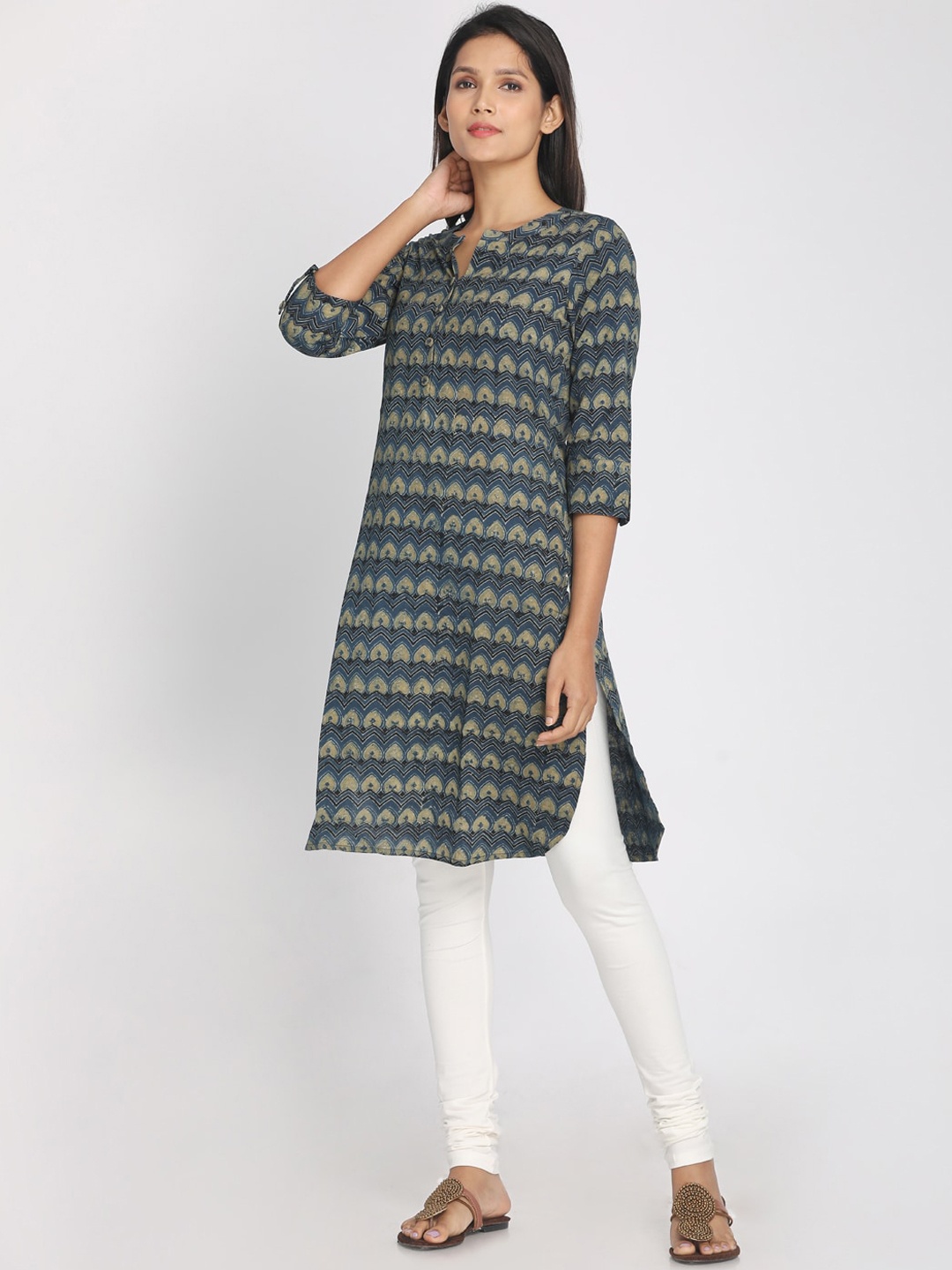 

Nakshi Women Blue & Beige Printed A-Line Kurta
