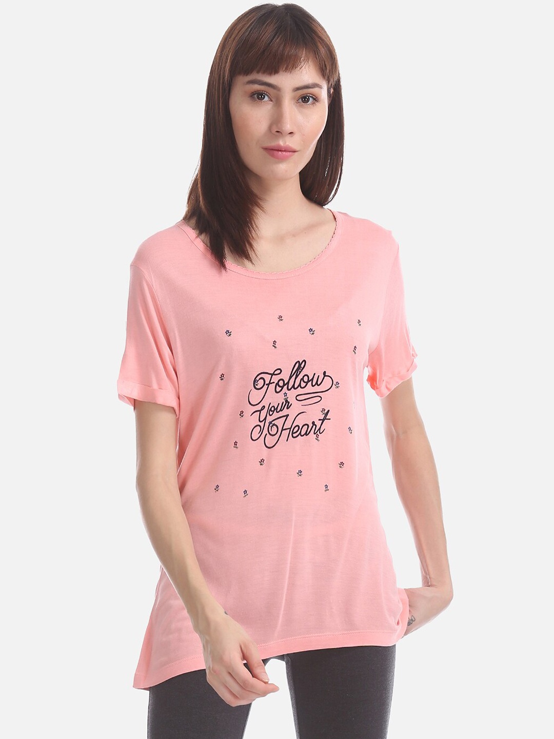 

Sugr Women Peach-Coloured Printed Top