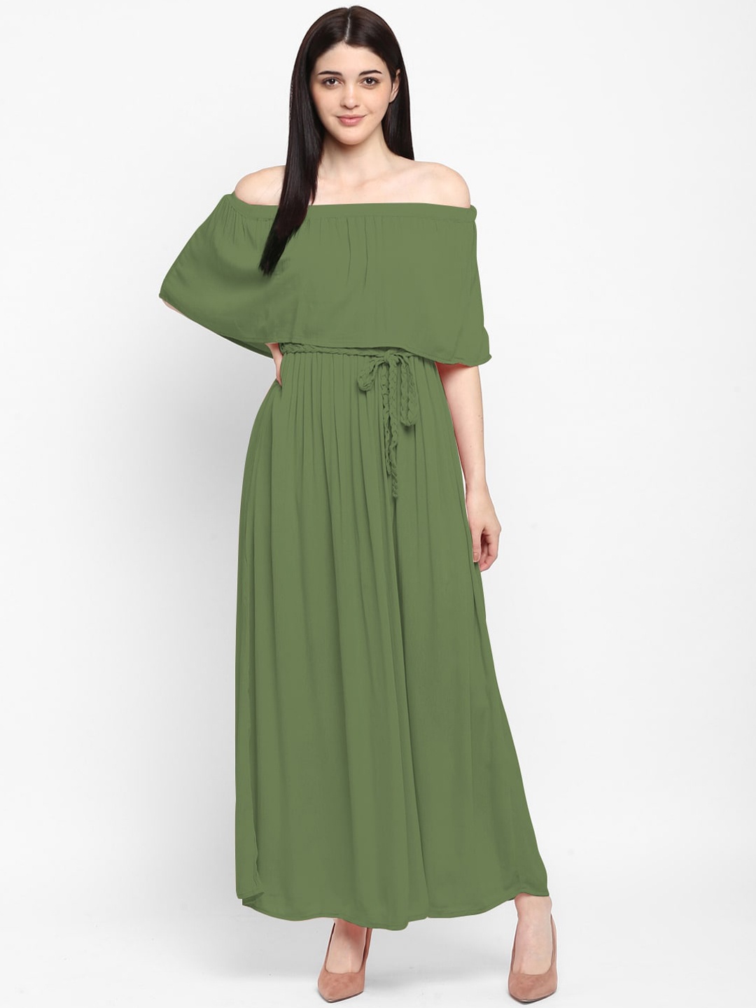 

Aditi Wasan Green Off-Shoulder Fit & Flare Maxi Dress