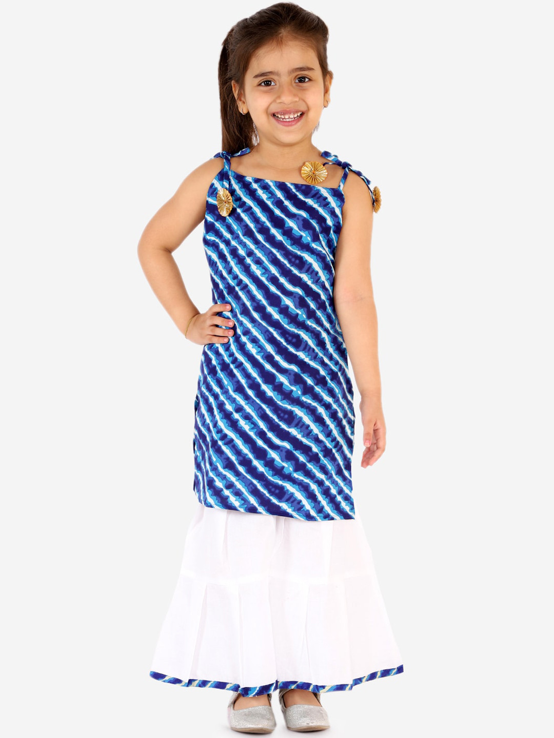 

Chipbeys Girls Blue & White Printed Kurta with Sharara