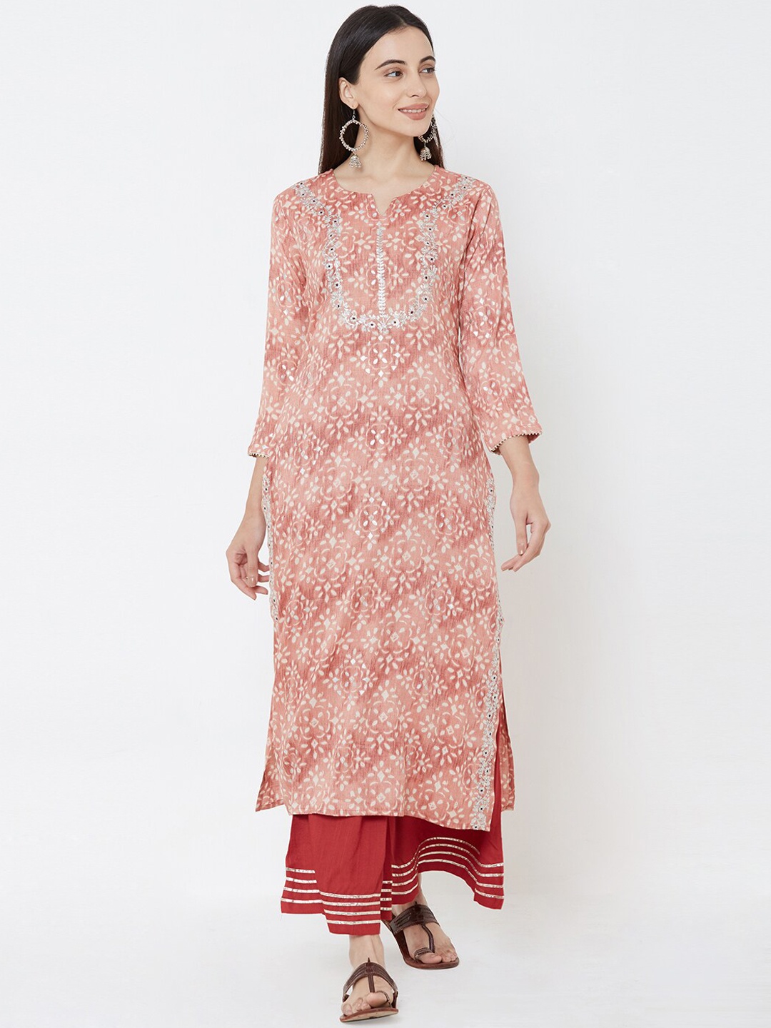 

FASHOR Women Pink & Red Printed Kurta with Trousers