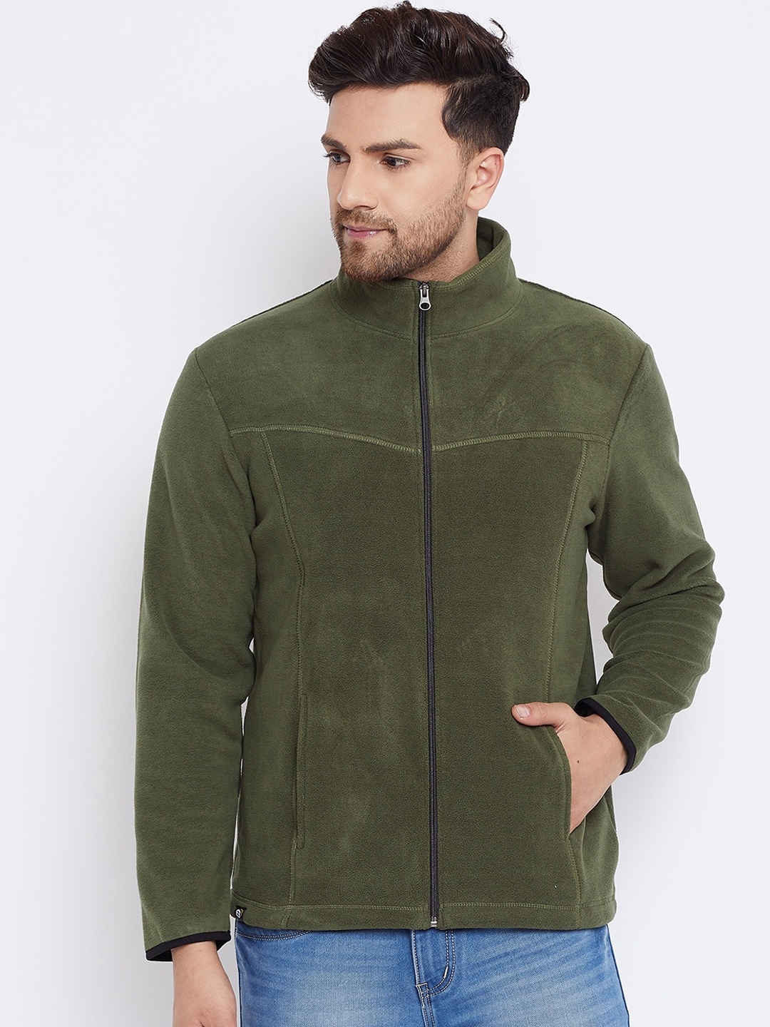 

Bishop Cotton Men Green Solid Sweatshirt