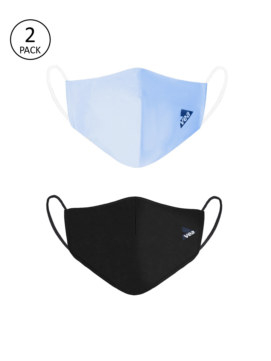 

VEA Pack of 2 Solid 3-Ply Reusable Cloth Masks, Blue