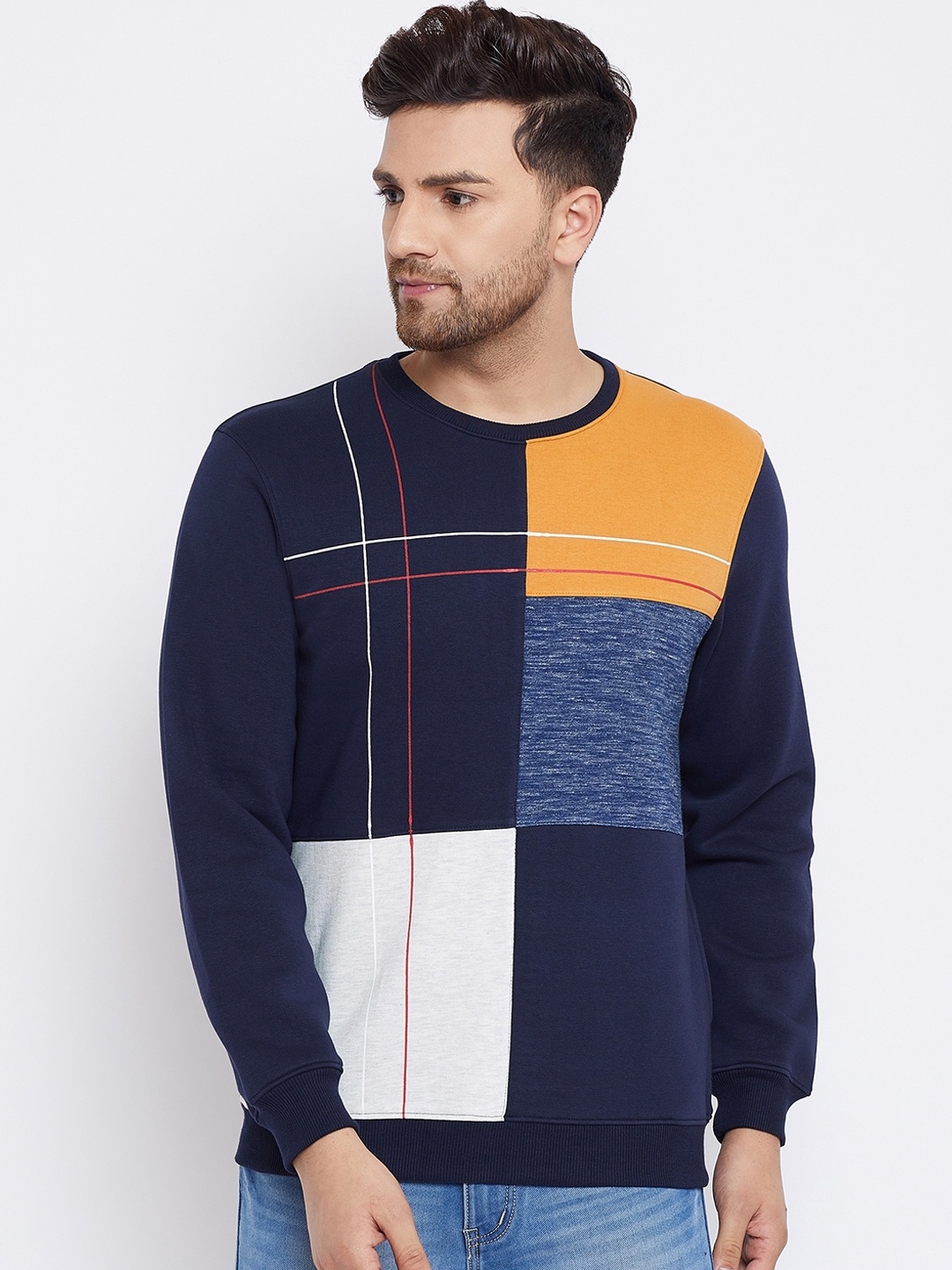 

Bishop Cotton Men Navy Blue Colourblocked Sweatshirt