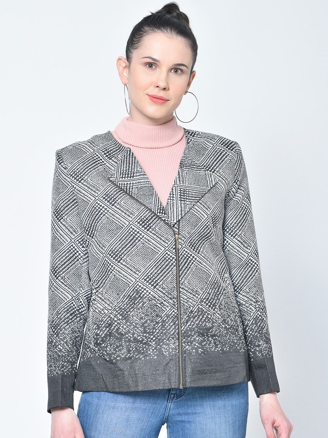 

Chkokko Women Black Self Design Woollen Tailored Jacket