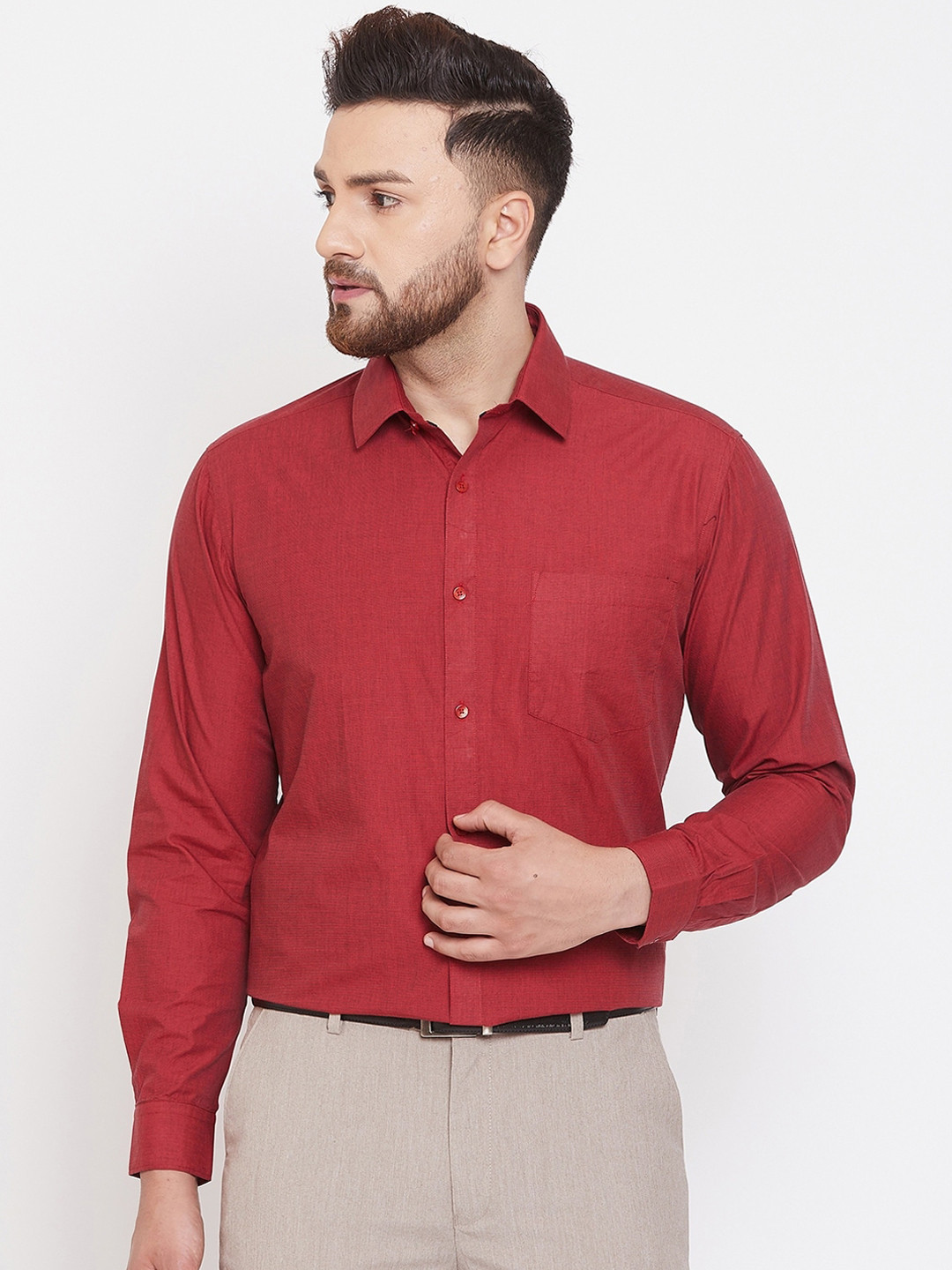 

Canary London Men Maroon Regular Fit Solid Formal Shirt