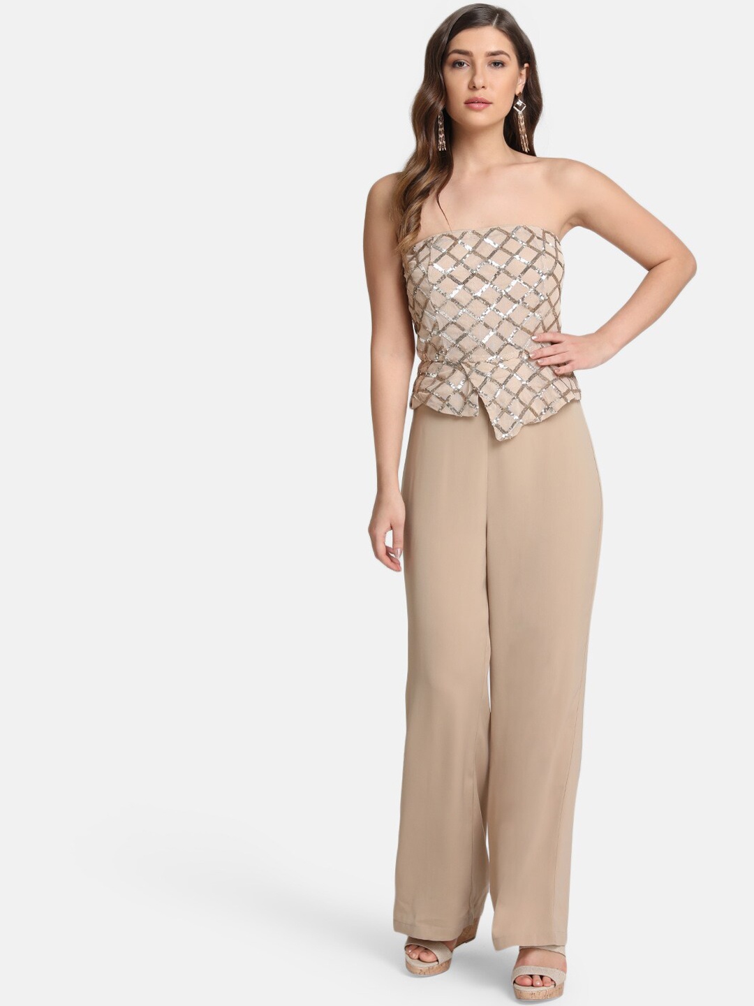

Kazo Women Beige Embellished Basic Jumpsuit