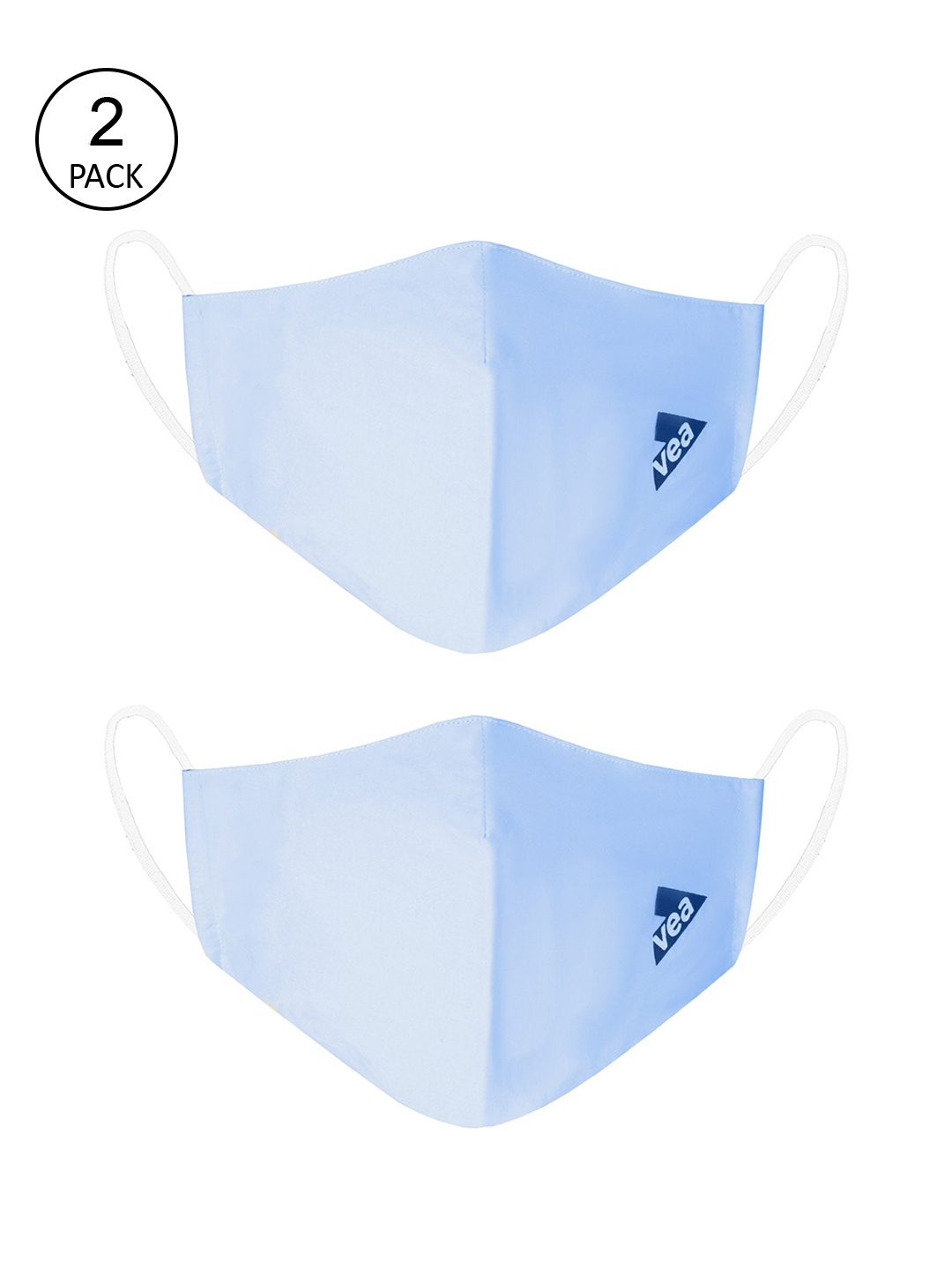 

VEA Unisex Pack Of 2 Blue Solid Reusable 3-Ply Cloth Masks