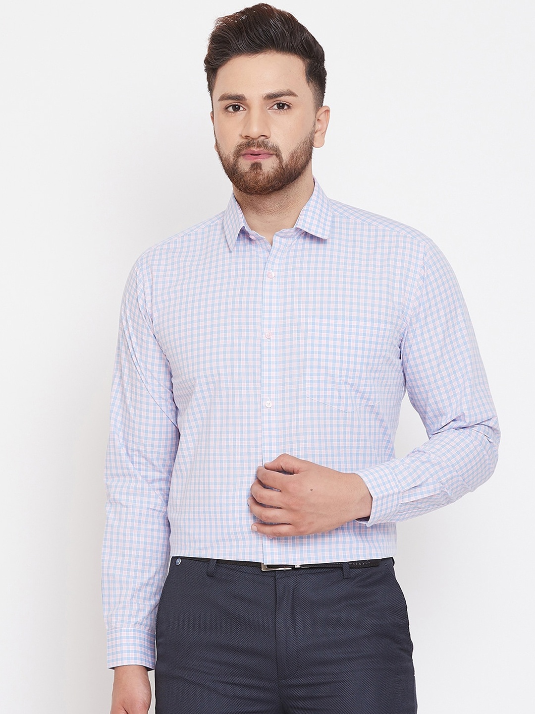 

Canary London Men Pink & Blue Regular Fit Checked Formal Shirt