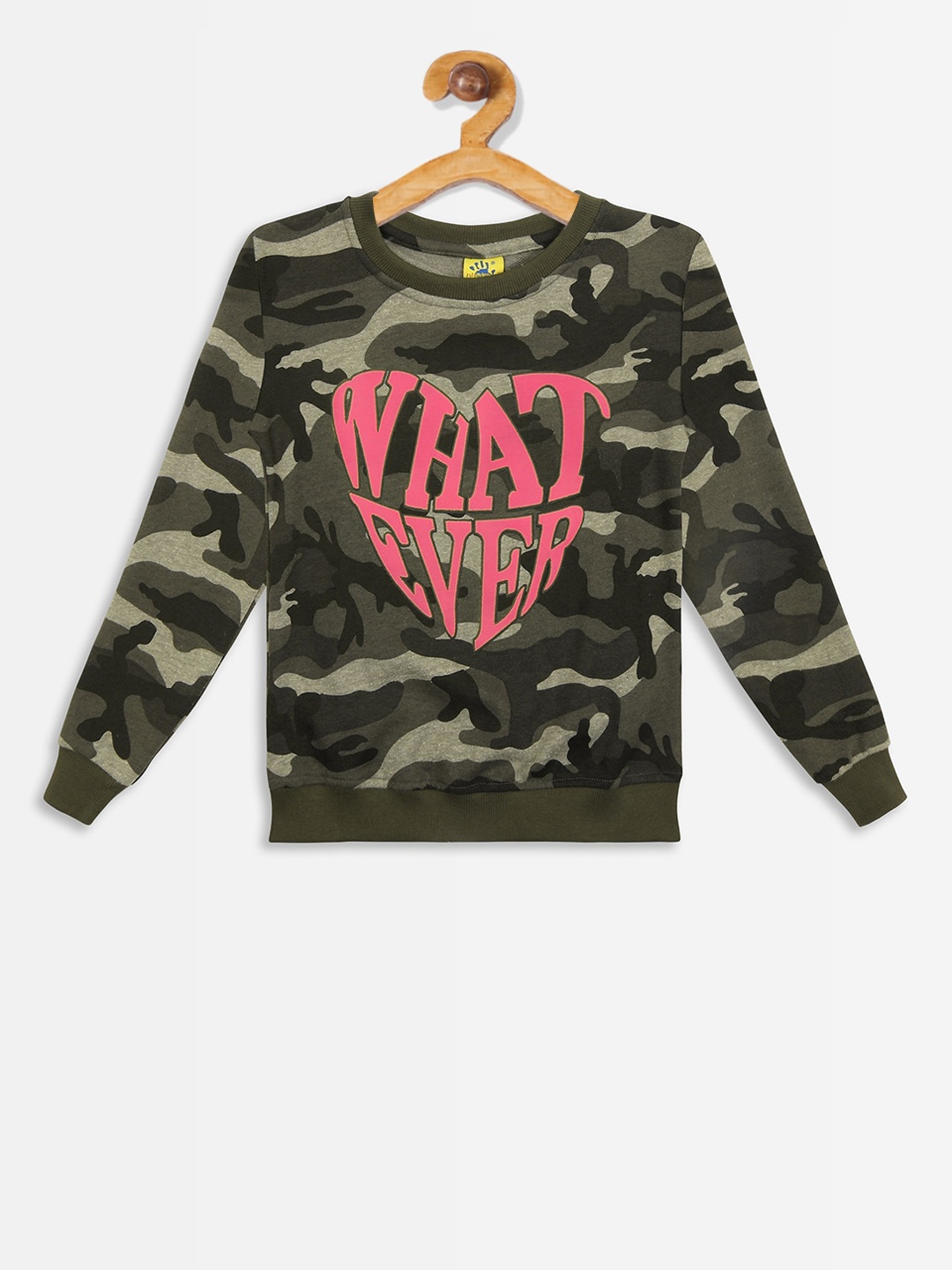 

Punkster Girls Olive Green Printed Sweatshirt