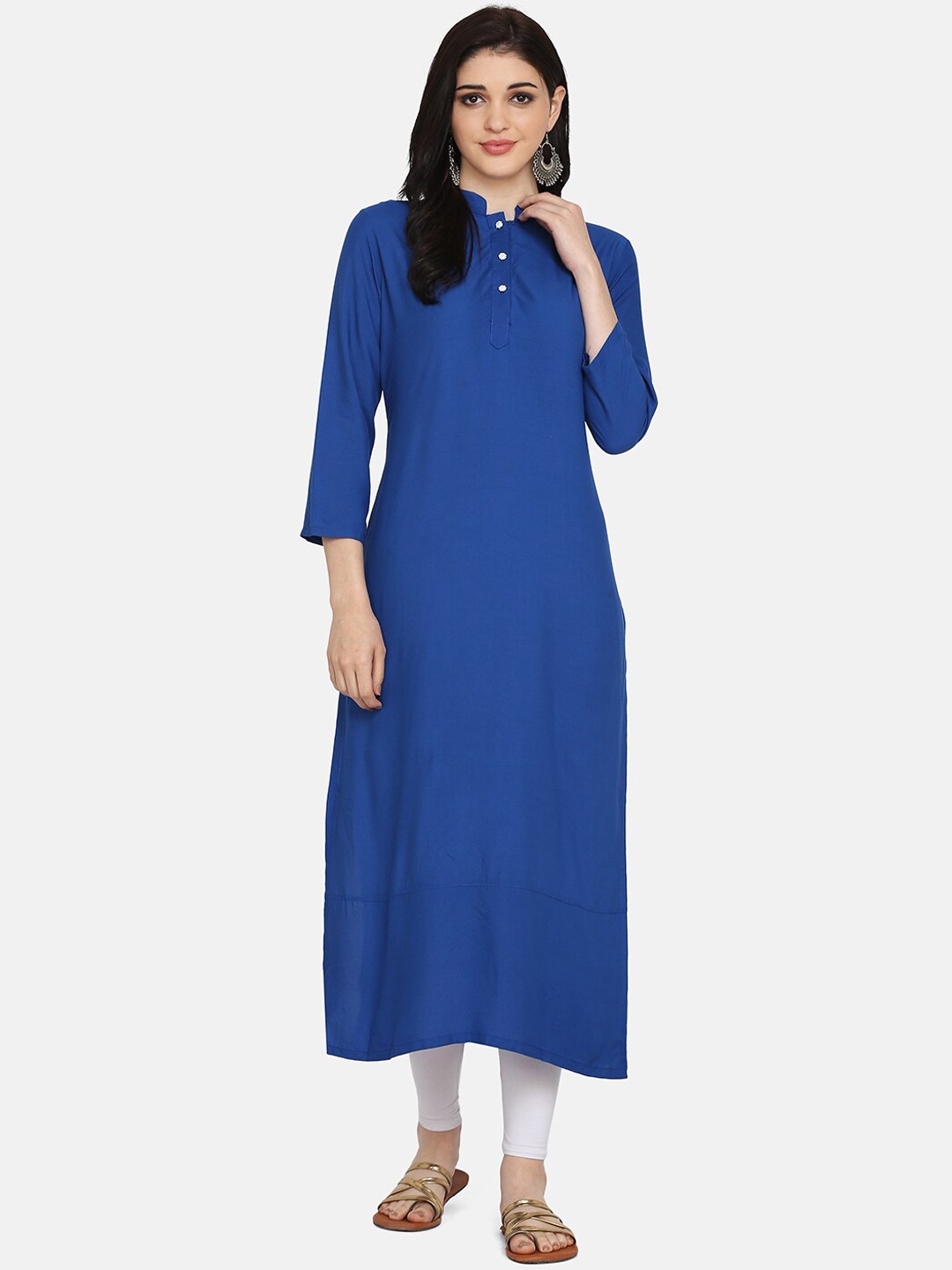 

Saanjh Women Blue Solid Straight Kurta