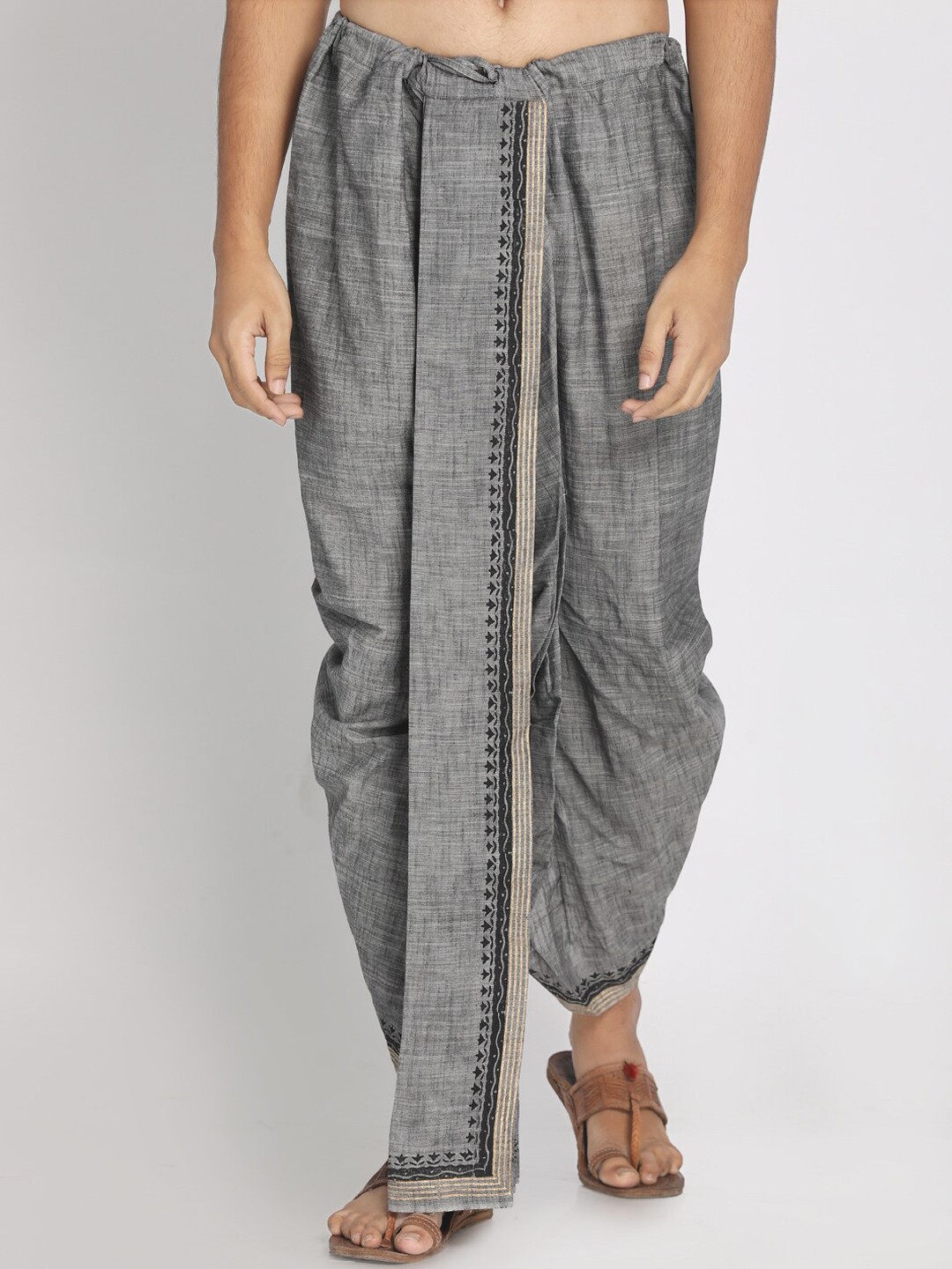 

Nakshi Men Grey Hand Block Printed Stitched Dhoti