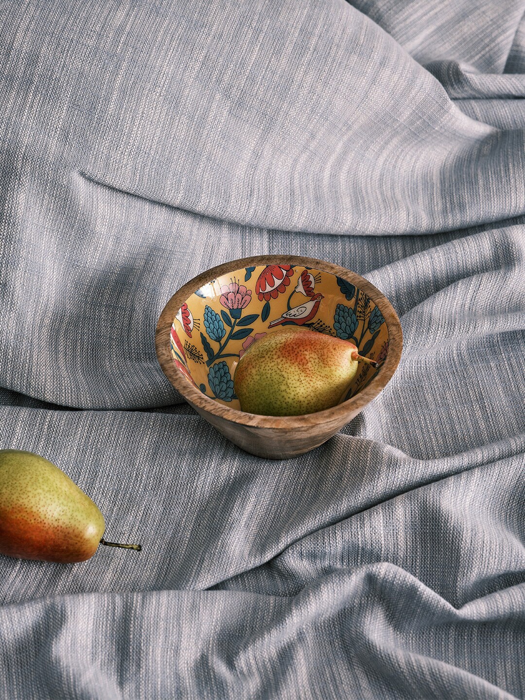 

Chumbak Yellow & Green Floral Printed Country Wooden Small Serving Bowl