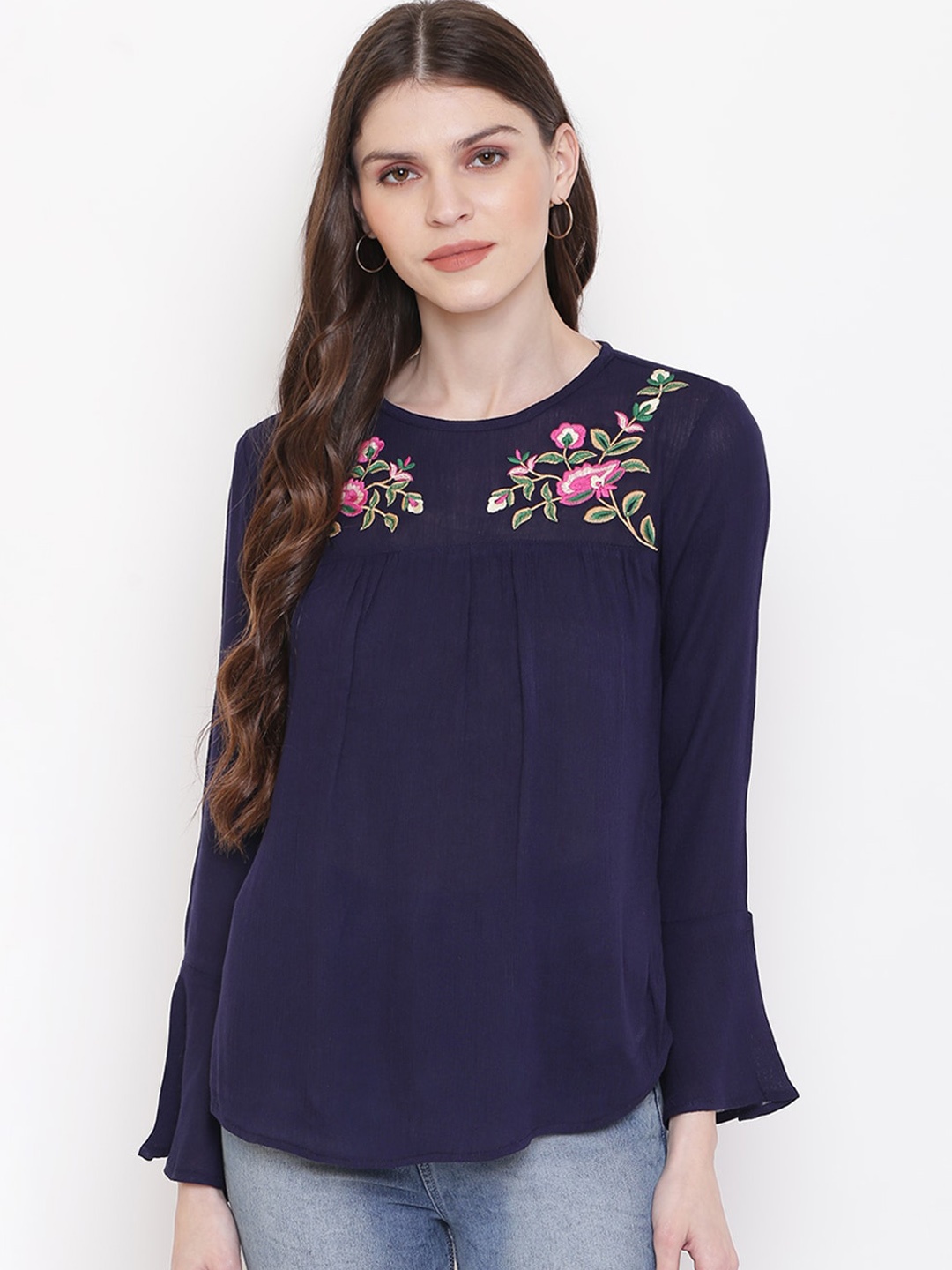 

Mayra Women Navy Blue Solid A-Line Top