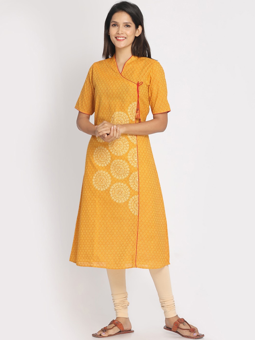 

Nakshi Women Mustard & Off-White Printed A-Line Kurta