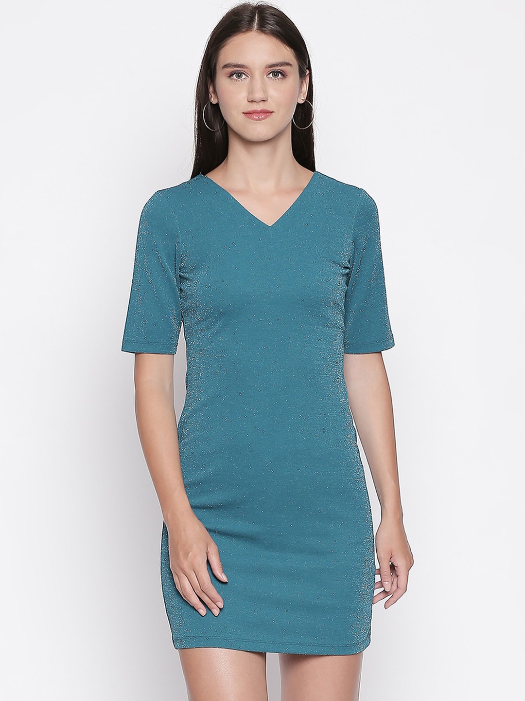 

Mesmerize Women Teal Solid Sheath Dress